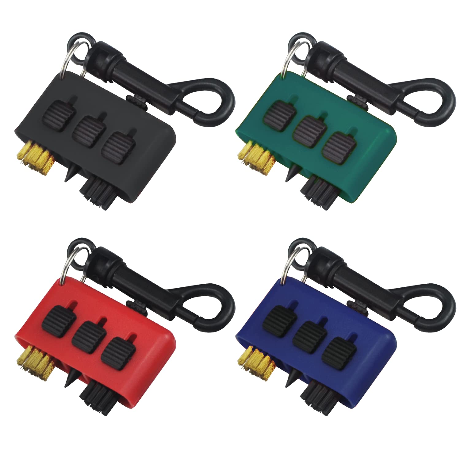4-in-1 Golf Club Cleaning Brushes with Keychain - 3-in-1 Golf Club Cleaning Tool Set for Irons & Woods - Includes 4 Color Options - Perfect for Golf Course, Driving Range & Home Practice
