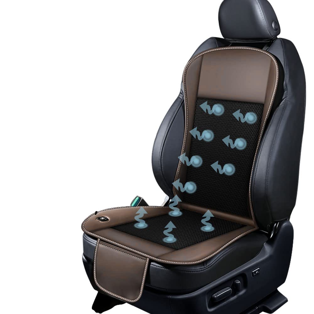 Cooling Car Seat Cushion with 10 Fans & 3-Temperature Settings - 12V Ventilated Seat Cover Cools in 15 Seconds - Breathable Mesh with Storage Pockets for Summer Driving Comfort (Brown) - Perfect for Long Commutes, Road Trips & Hot Weather