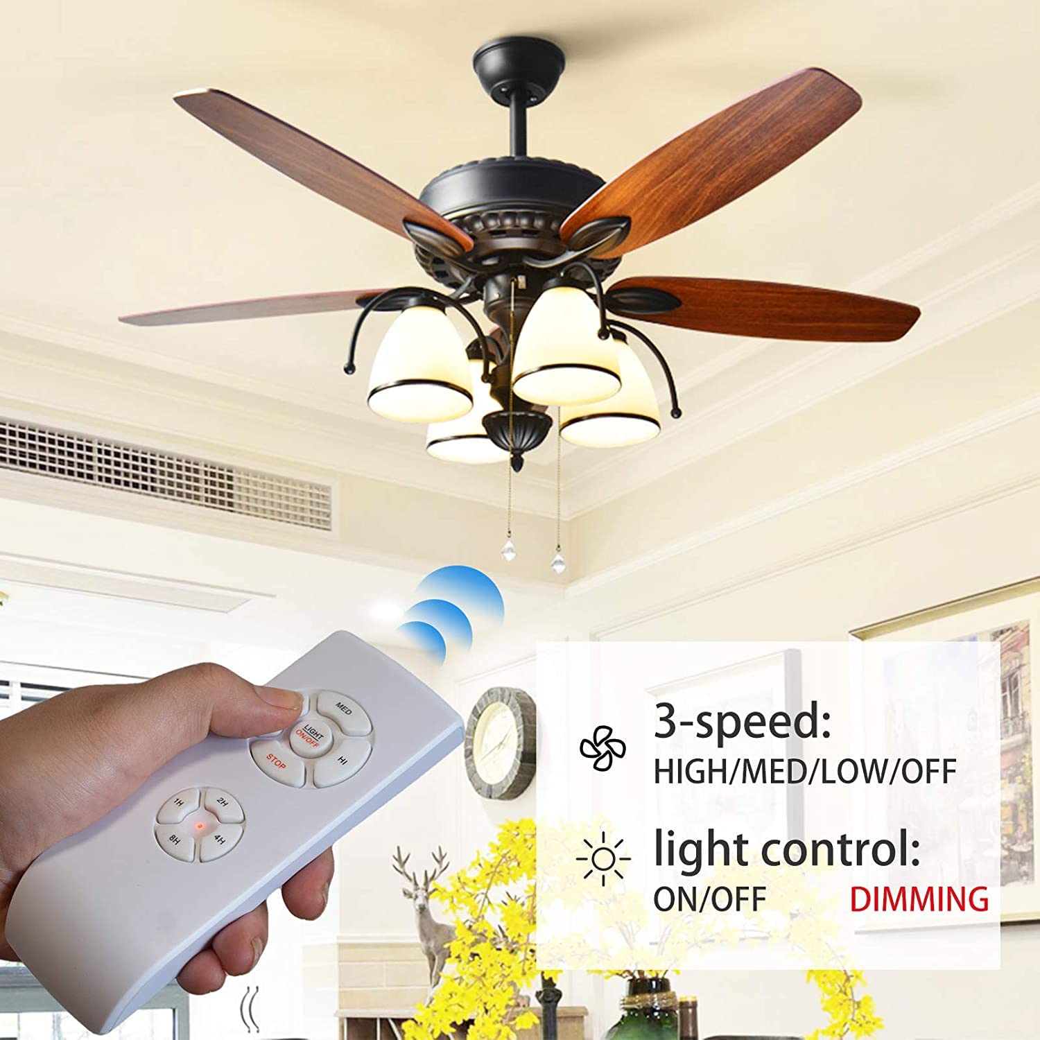 Nexete Universal Ceiling Fan Remote Control Kit - Wireless Light Dimmer, Timer & Fan Speed Controller with Small Receiver for Hampton Bay, Harbor Breeze, Hunter Fans (1-Pack) - Perfect for Bedroom, Living Room & Office