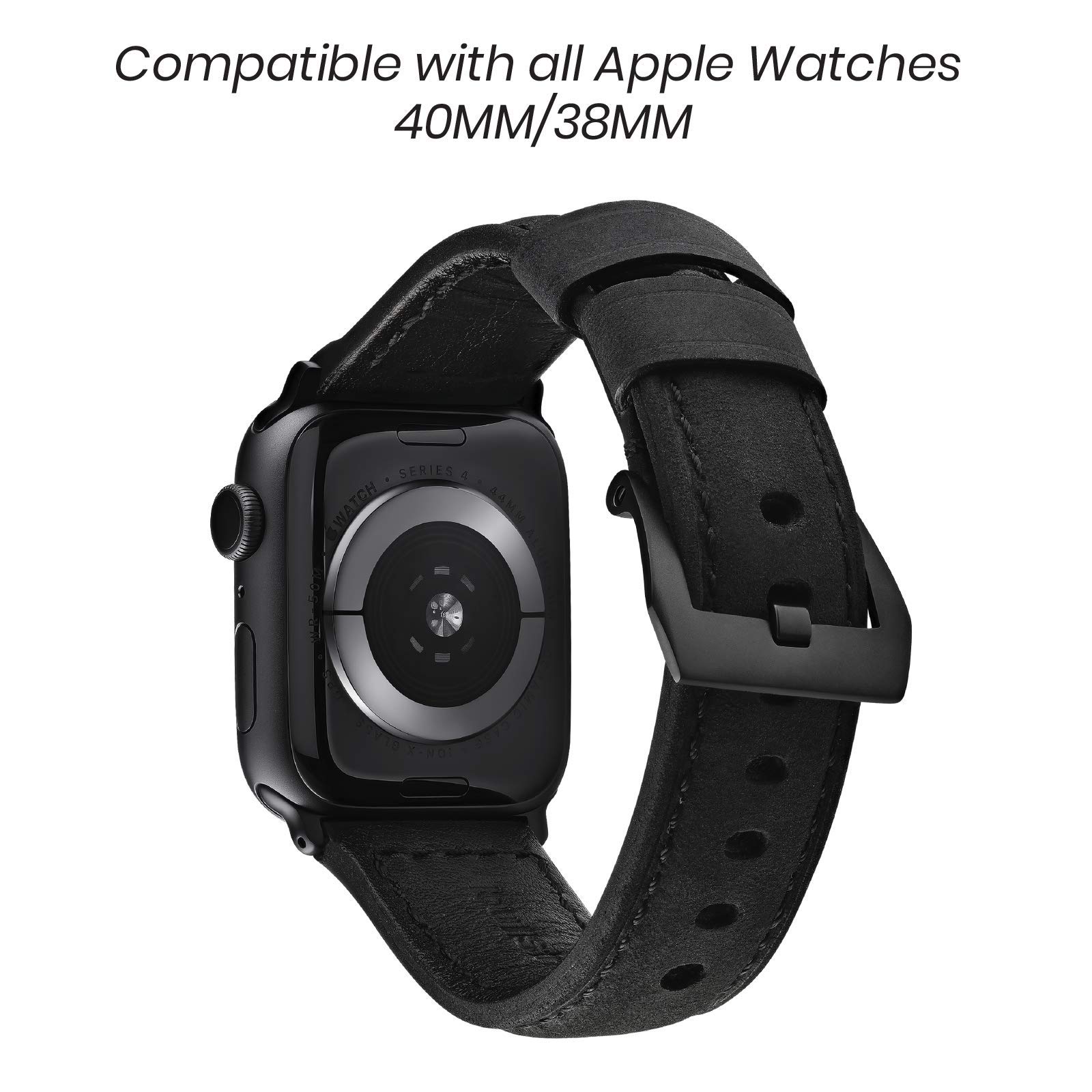 Premium Bullstrap Men's Full-Grain Italian Leather Watch Band - Compatible with Apple Watch Series 1-8 | Durable Luxury Replacement Strap for Work, Travel & Everyday Wear
