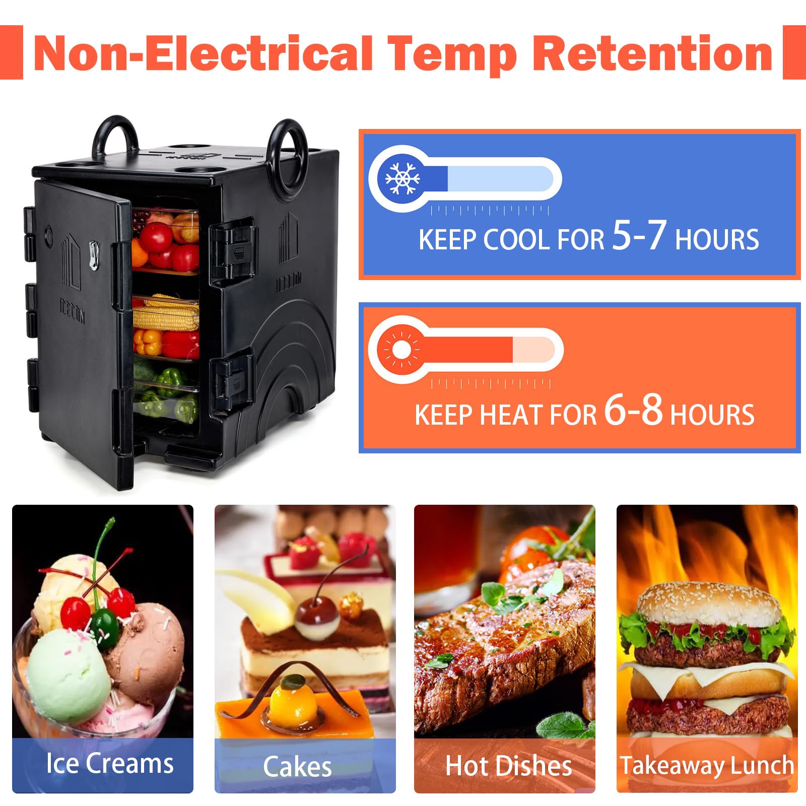 ICECON 82 Quart Insulated Food Pan Carrier - Front Loading Hot Box for Catering, Stackable LLDPE Food Warmer with Wheels Holds 5 Full-Size Pans - Perfect for Restaurants, Canteens & Buffet Service