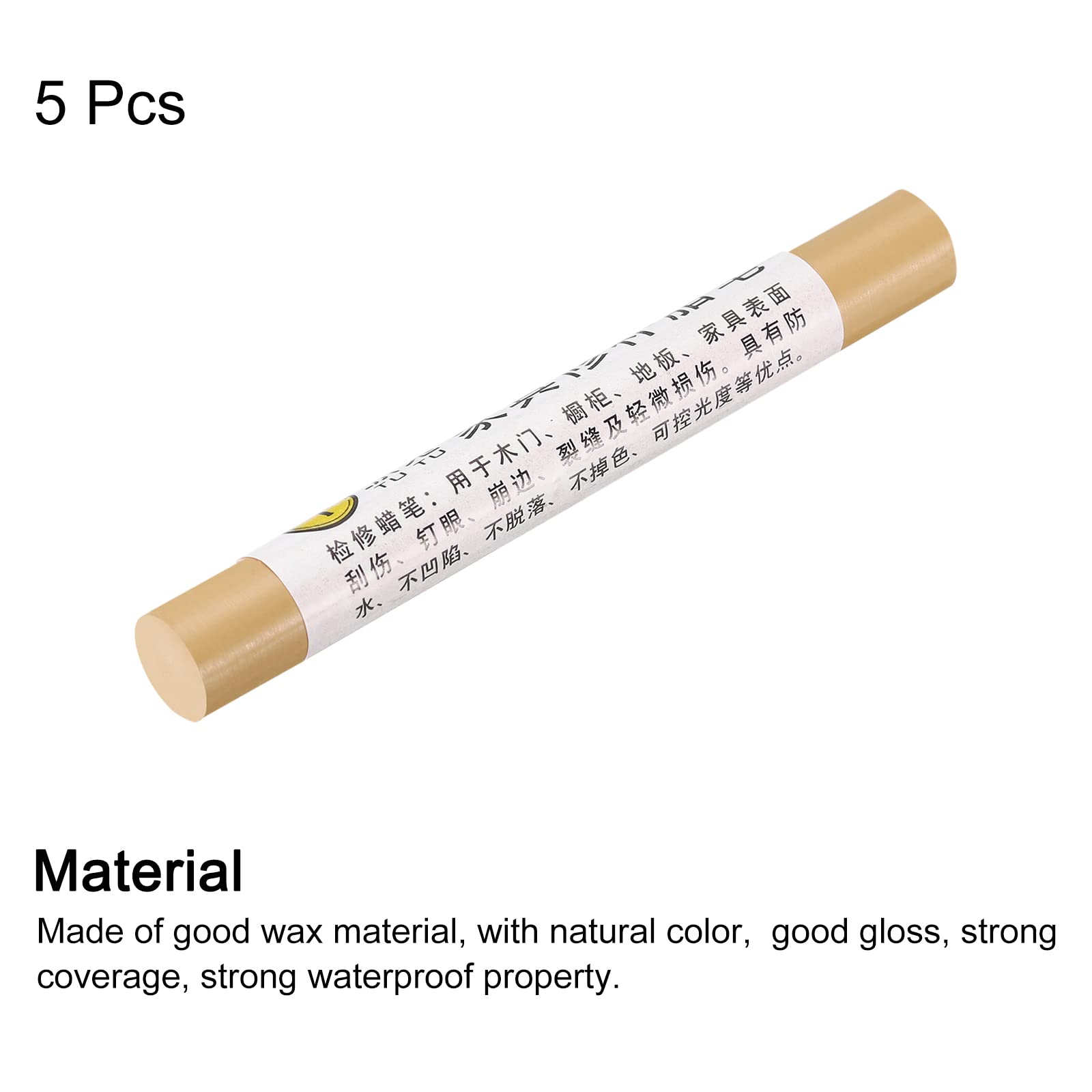 5Pcs Wood Wax Filler Sticks - Furniture Repair Crayons for Scratches & Holes on Tables, Desks & Wooden Floors | Mineral Yellow Color | DIY Home Improvement & Office Furniture Maintenance