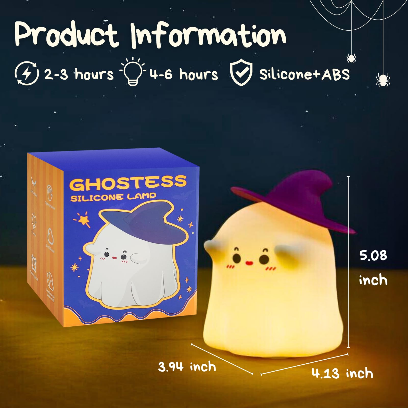 Ghost Night Light - Halloween Decorations, Rechargeable Silicone Night Lamp with 3-Level Dimmable Brightness | Perfect Bedside Lamp, Nursery Nightlight & Dorm Decor | Fun Holiday Gift & Cool Gadget for Kids | Ideal for Bedrooms, Kids' Rooms & Halloween Parties
