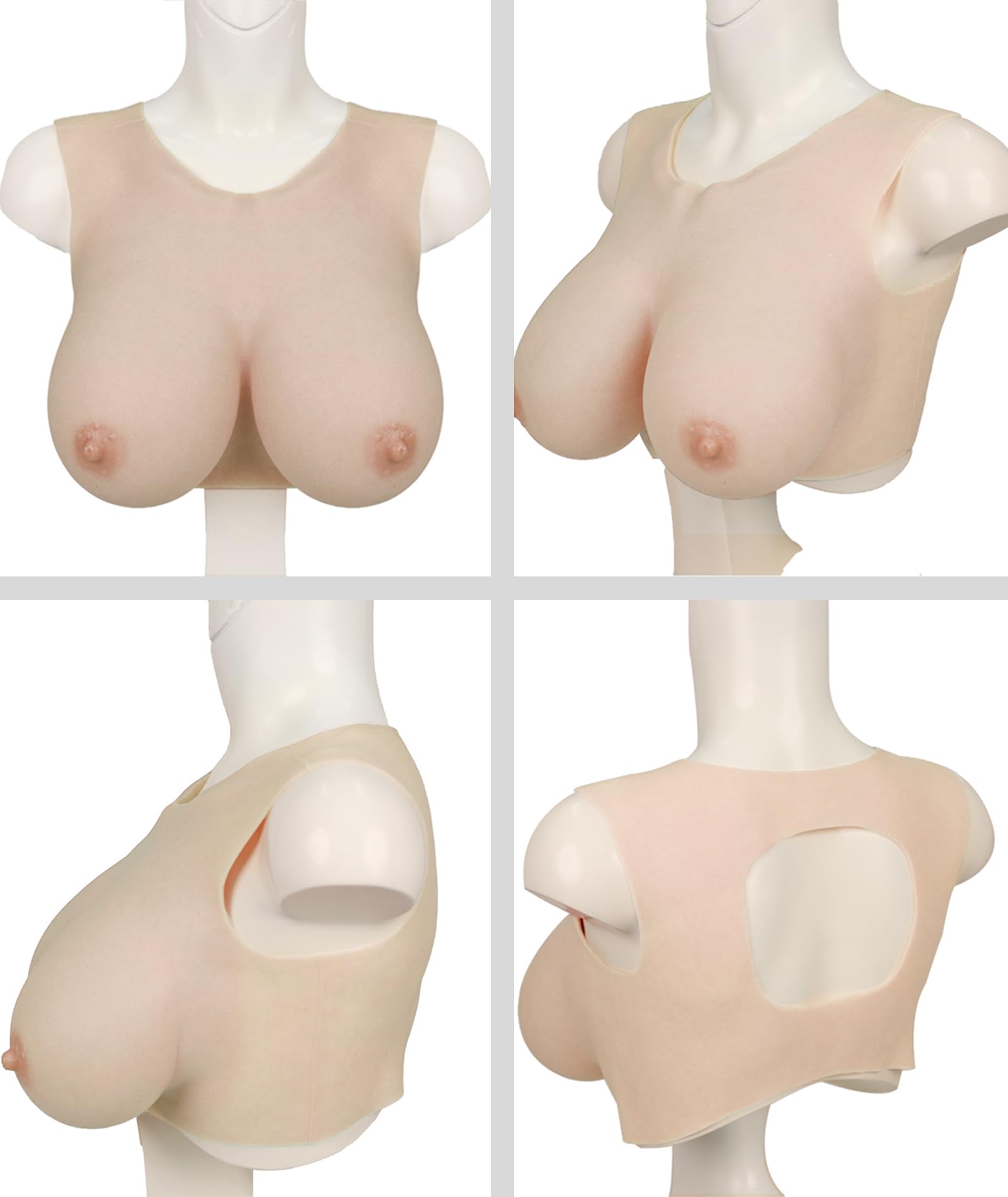 Premium Silicone Breastplate - Realistic Fake Boobs B to G Cup - Transgender & Crossdressing Essentials - Low Neckline & Back Cutout Design for Cosplay, Drag Shows & Everyday Wear