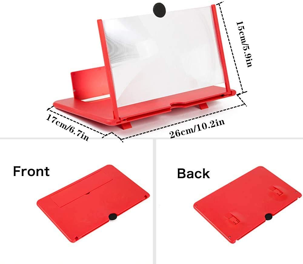 3D Screen Magnifier Amplifier for Smartphones - HD Projector for Movies, Videos & Games | Foldable Phone Stand with Screen Enhancer | Compatible with All Phones (Red) - Perfect for Home Entertainment & Mobile Gaming