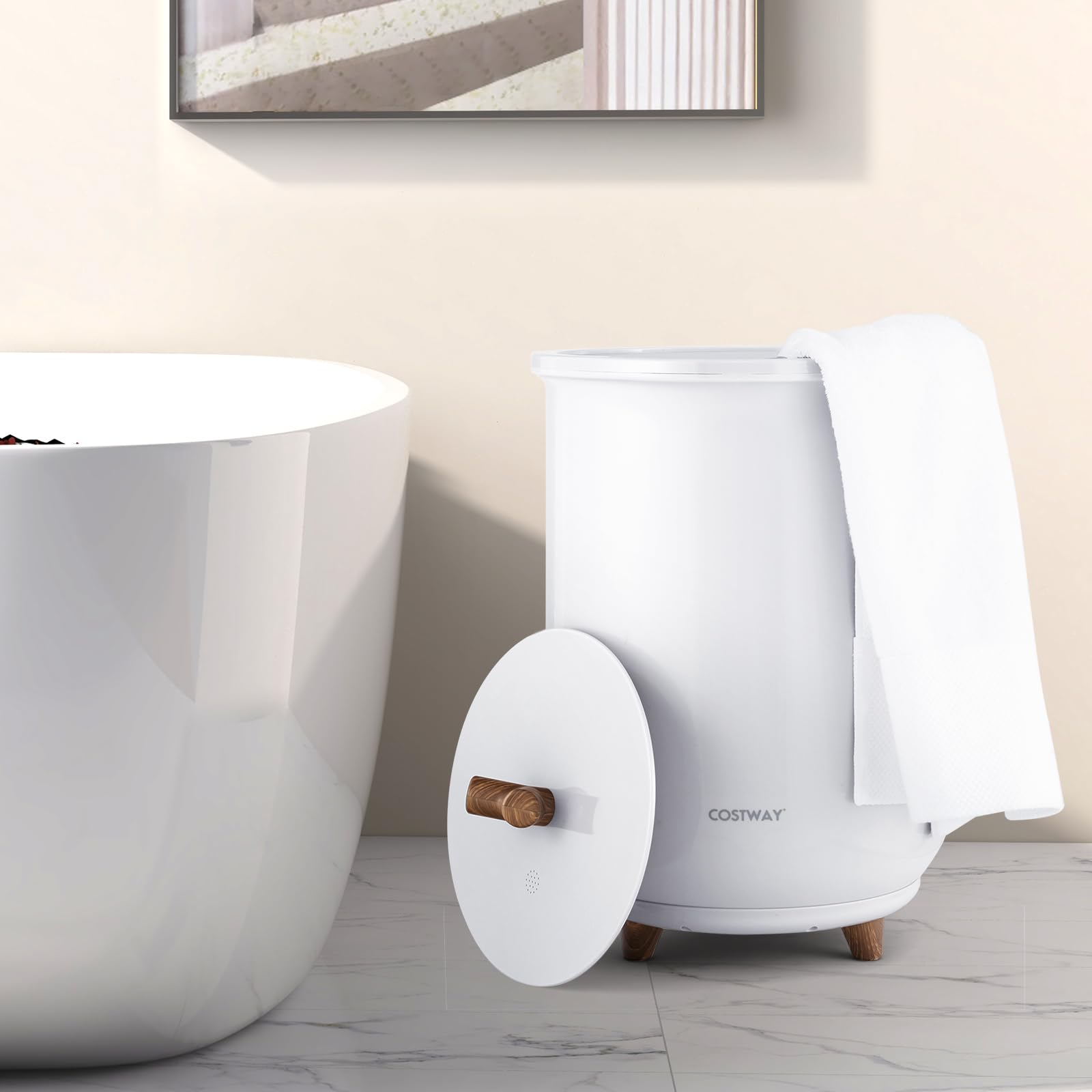 COSTWAY 23L Electric Towel Warmer with 4 Timer Settings & 3 Heat Levels, Overheat Protection & Fragrant Disc Holder | Perfect for Bathroom, Spa, Hot Tub, Sauna | White