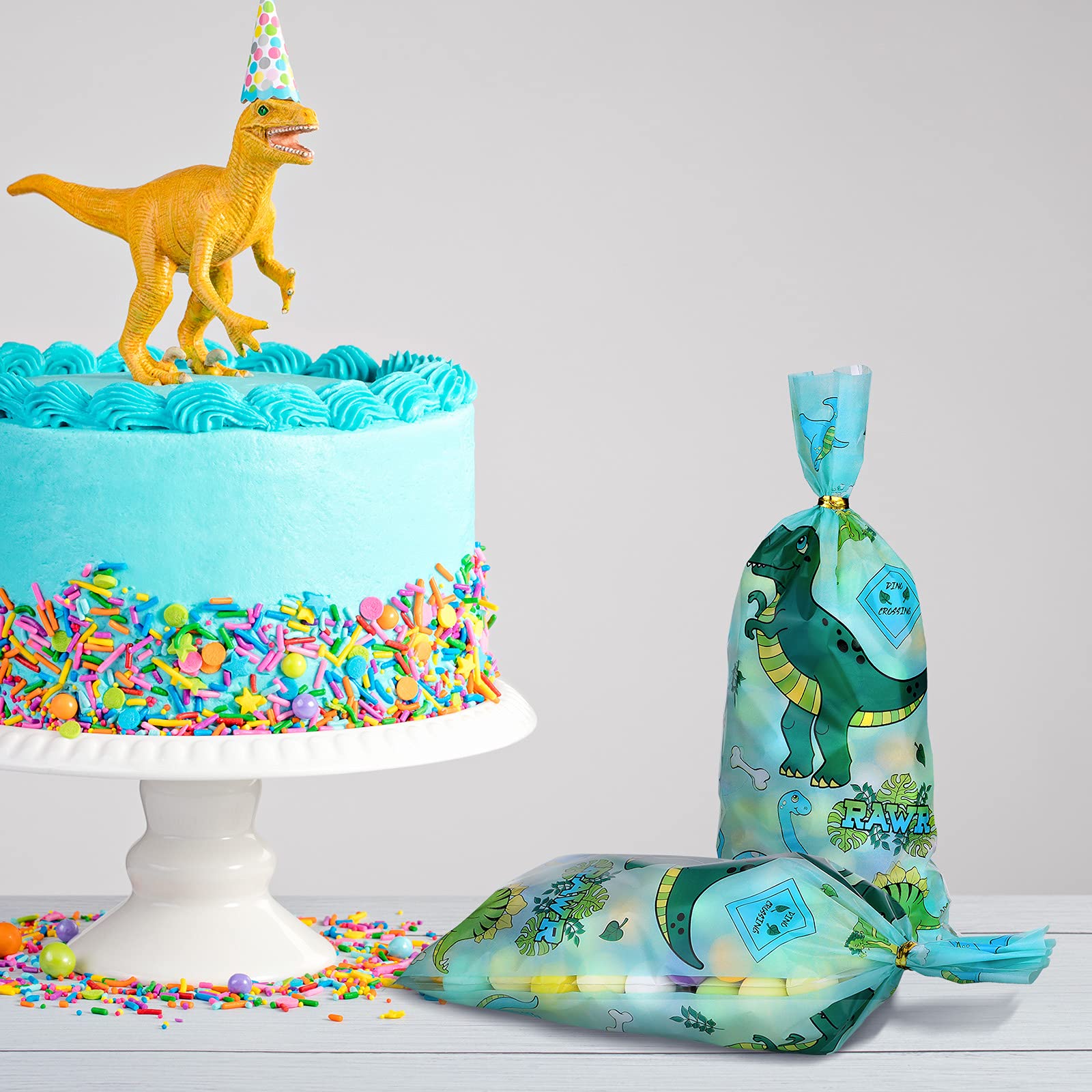 Dinosaur Candy Bags 100pcs with Twist Ties for Party Favors & Decor