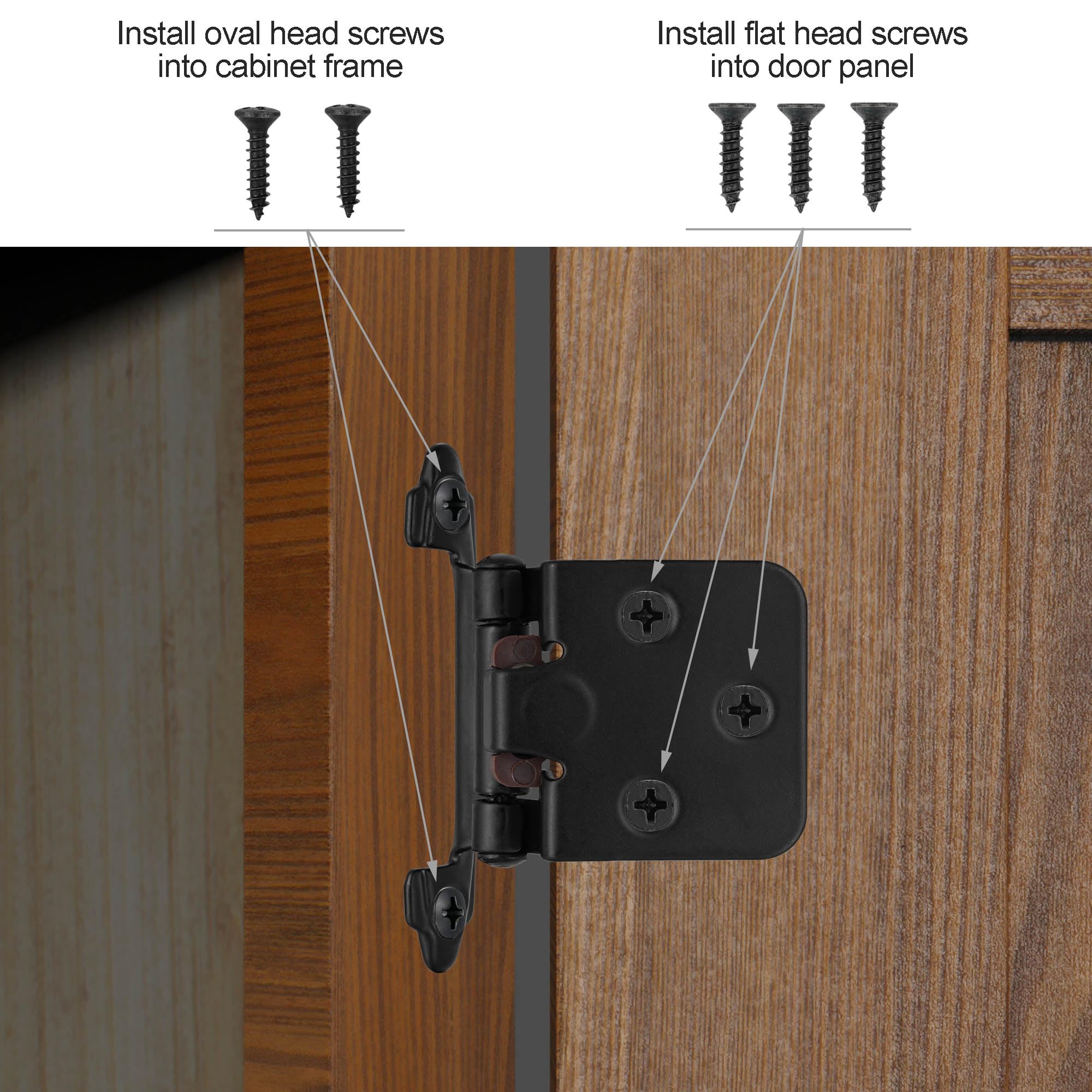4 Pack (2 Pair) Matte Black Self-Closing Cabinet Hinges - 1/2