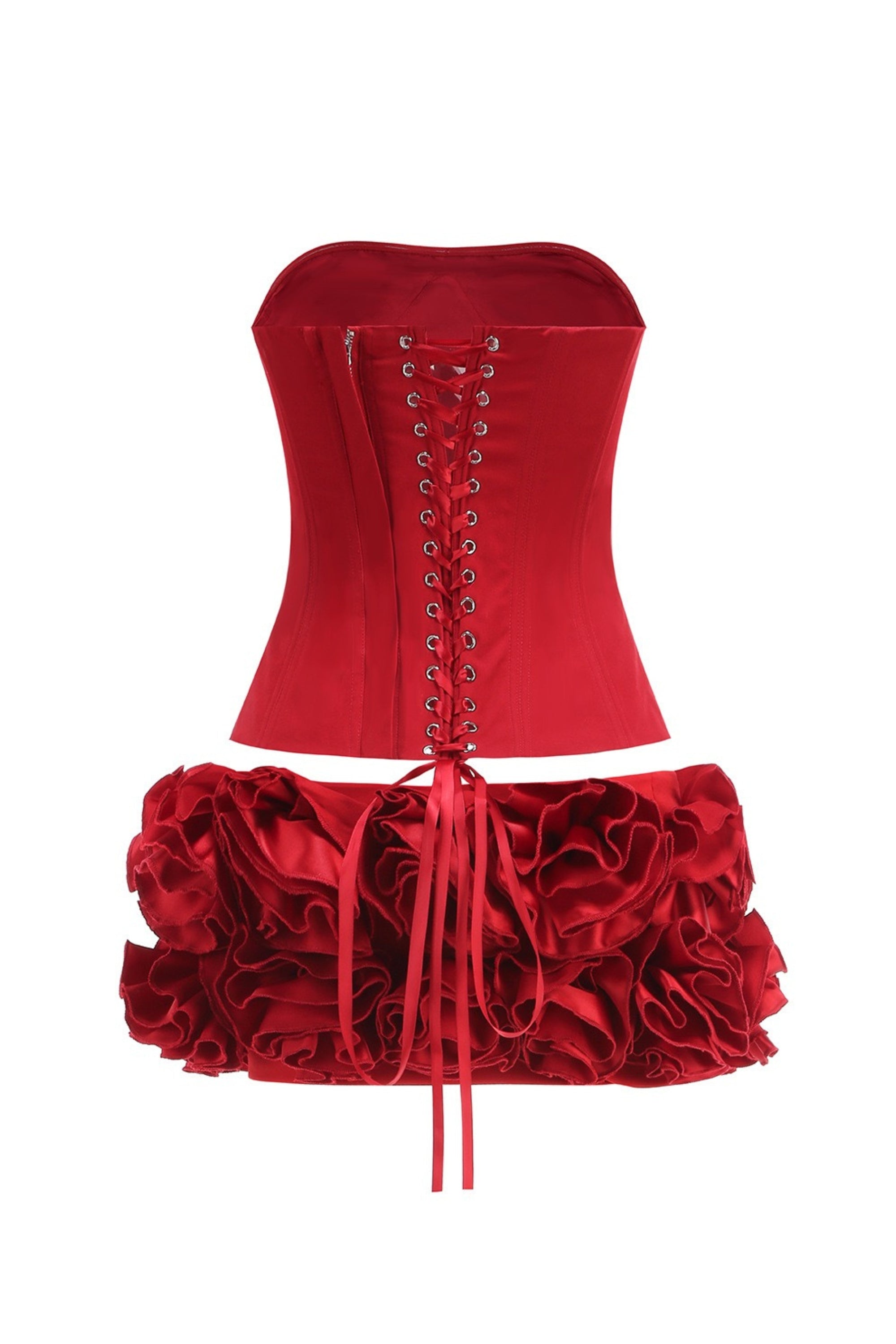 Elegant Red Corset Two-Piece Set with Floral Design - Perfect for Date Night, Parties & Special Occasions