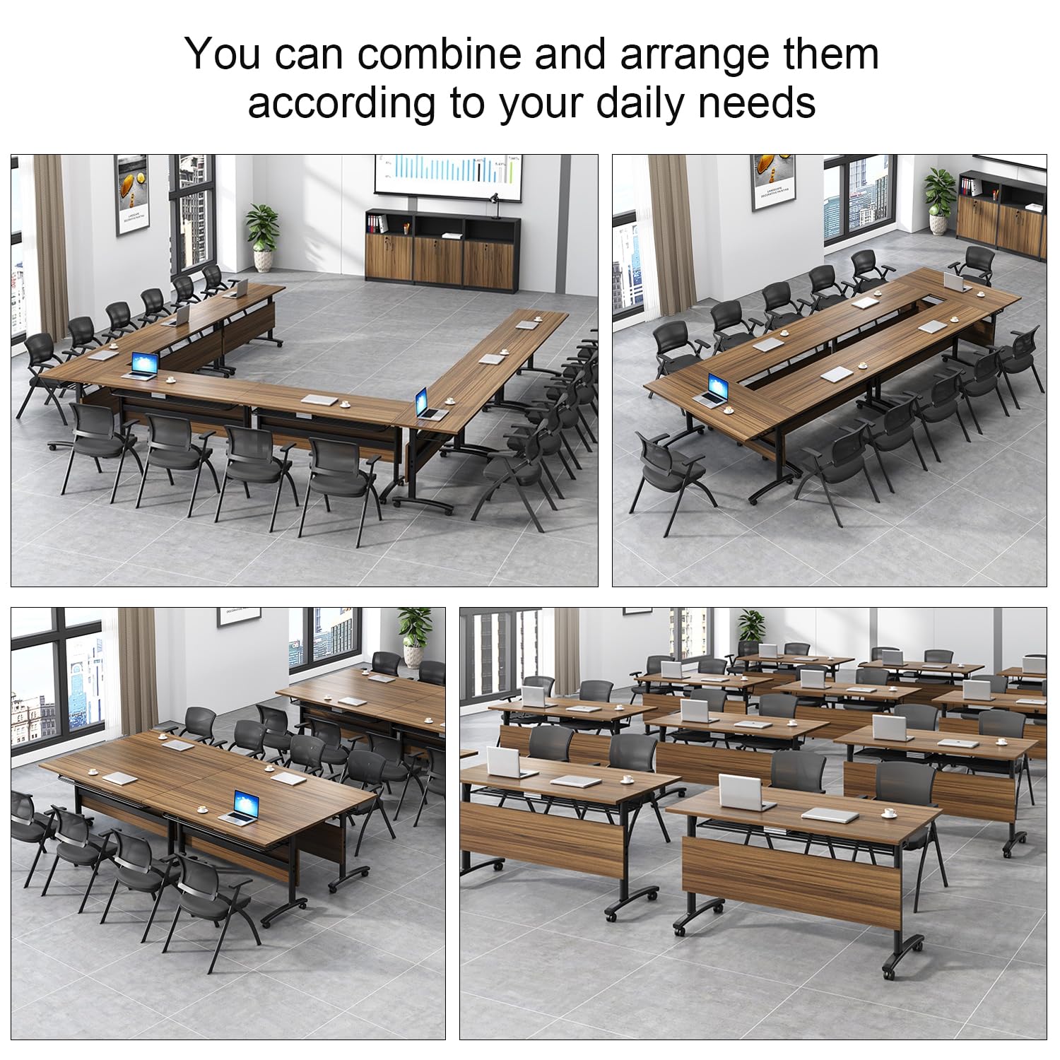 Foldable Conference Tables 4-Pack - 55.1x23.6x29.5 Inch Mobile Meeting Tables with Silent Locking Wheels & Flip Top Design - Modern Portable Seminar Training Tables for Office, Classroom, Event Space & Business Meetings