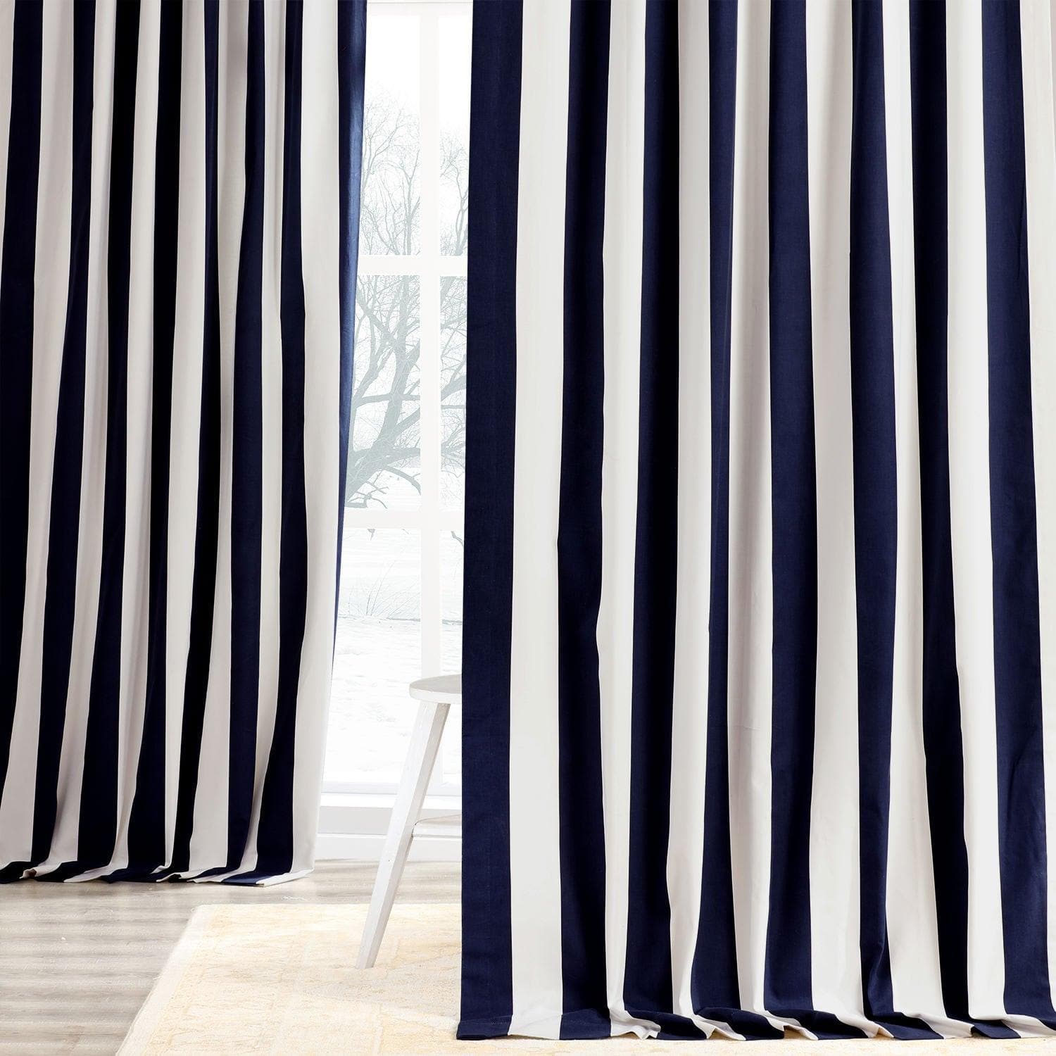 Black Striped Cotton Room Darkening Curtains for Bedroom & Living Room - Cabana Style Window Treatment for Better Sleep & Privacy