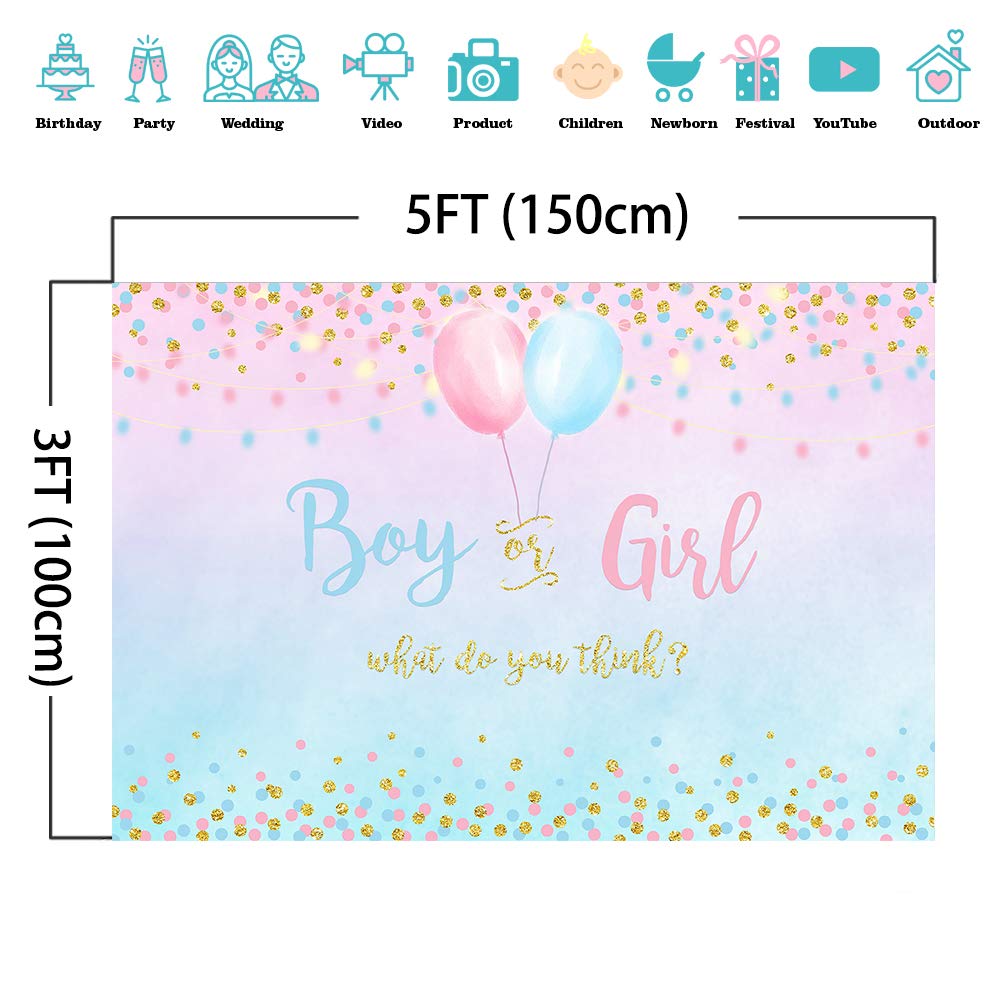 Blue & Pink Gender Reveal Party Decorations - 5x3ft (60x36 inch) Baby Shower Backdrop with Dots Balloons for Boy or Girl Announcement - Perfect for Gender Reveal Parties, Baby Showers & Nursery Decorations
