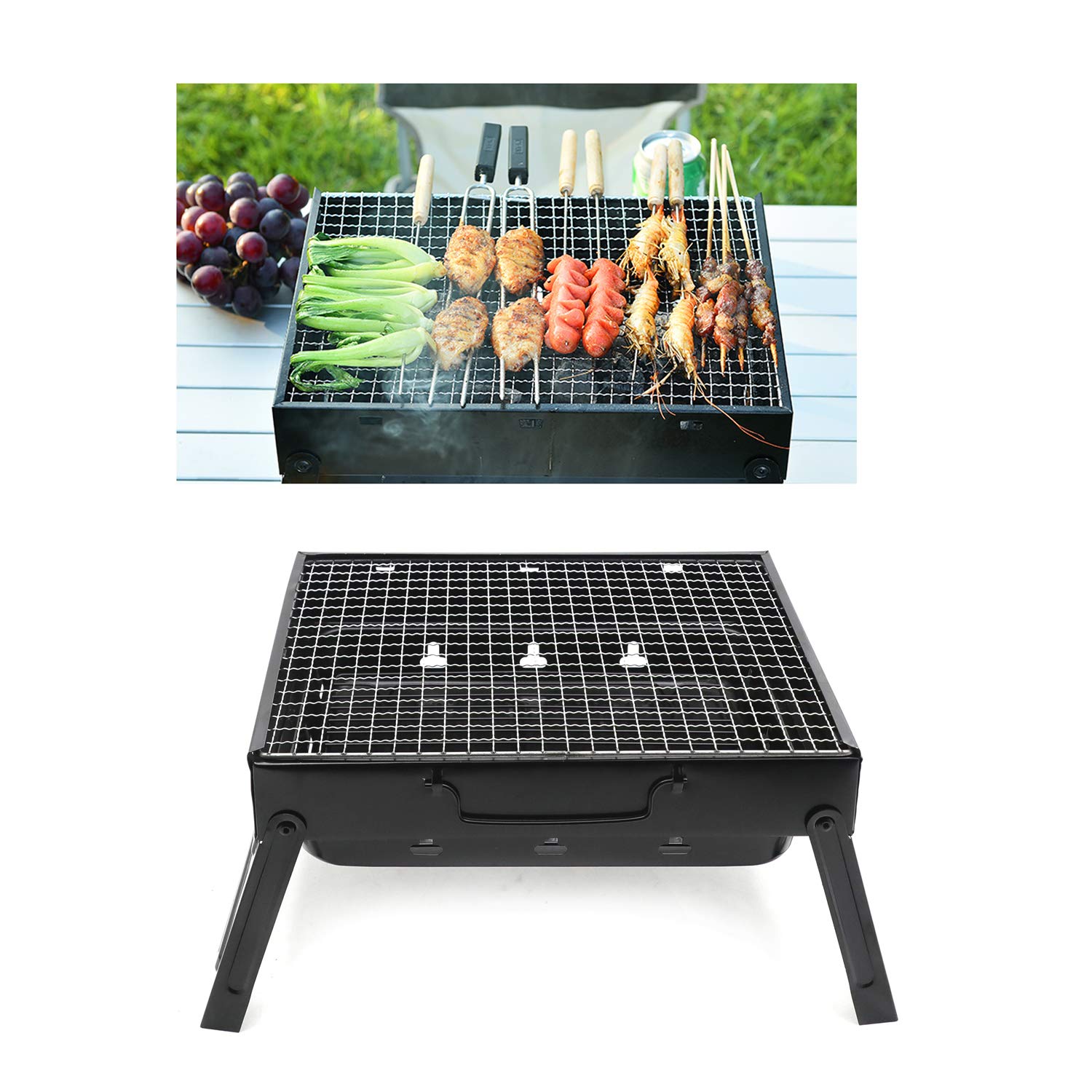 Portable Charcoal BBQ Grill - Large Folding Outdoor Grill for Camping, Garden, Picnic & Backyard Barbecue | Compact & Lightweight Design | Perfect for Tailgating, Beach Parties & Family Gatherings [P/N: ET-COOK006-BK]