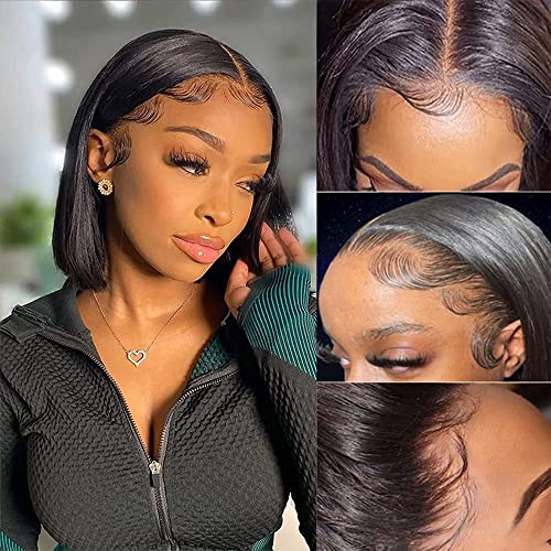 Dorosy Short Bob Human Hair Lace Front Wig - 10 Inch Brazilian Remy Hair with Transparent Lace & Baby Hair - Straight Lace Wig for Black Women - Perfect for Daily Wear, Cosplay & Special Occasions