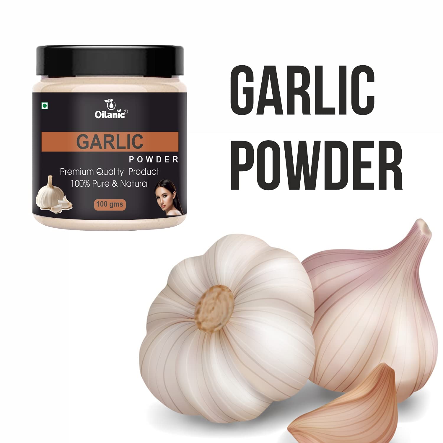 Oilanic 100% Pure Natural Garlic Powder for Skin & Hair Care - 3.5oz (100g) | Organic Garlic Supplement for Healthy Skin, Hair Growth & Cooking Recipes