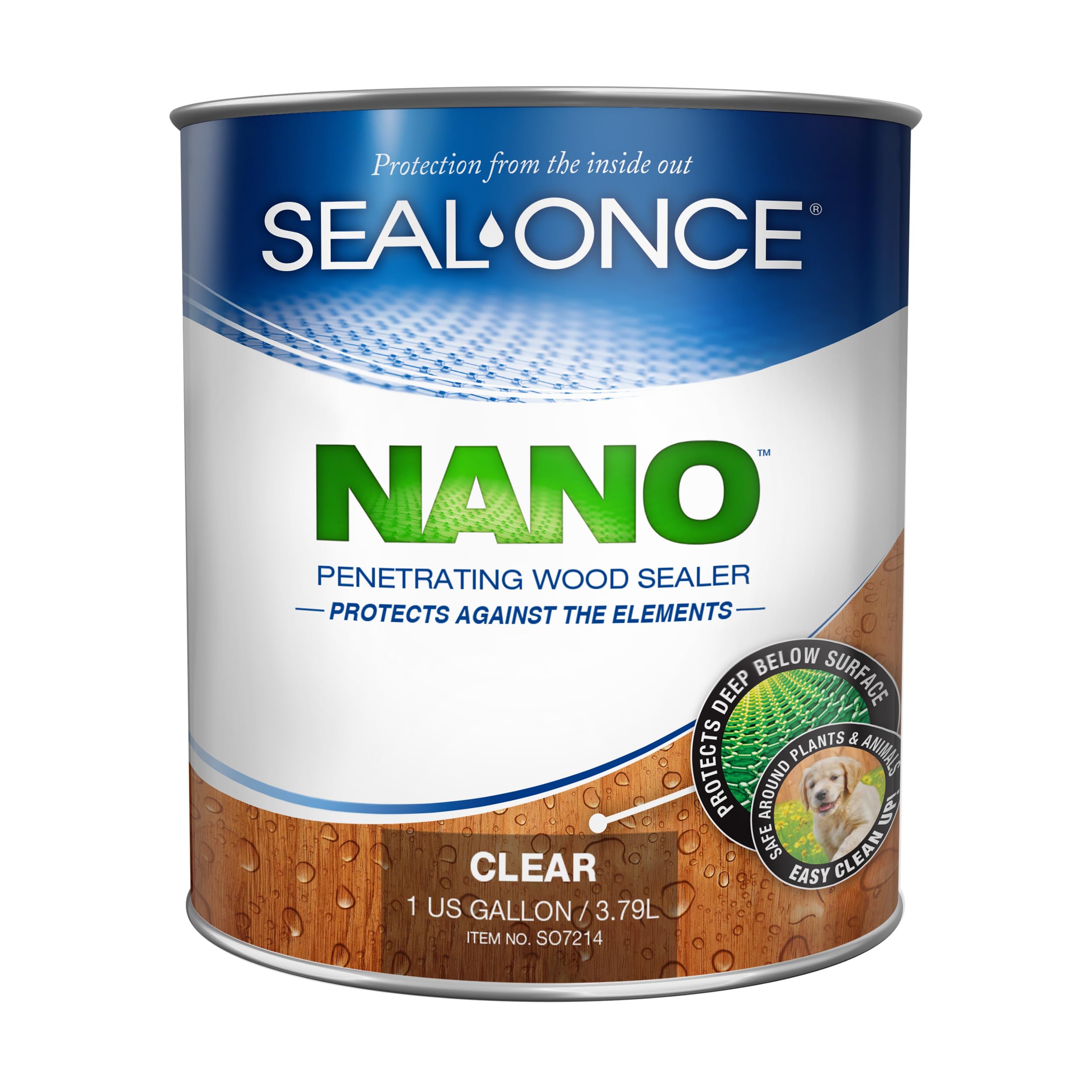 Seal-Once Nano Penetrating Wood Sealer - Premium Waterproof Sealant for Decks, Fences & Outdoor Furniture - 1 Gallon Clear Wood Protector for Long-Lasting Weather Resistance