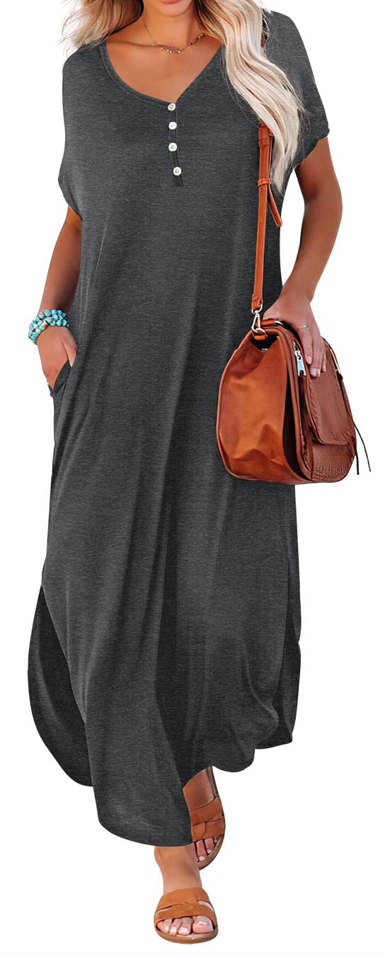 GRECERELLE Women's Casual Long Sleeveless Maxi Dress with Double Slit - Perfect for Beach, Summer Vacation & Boho Style Outfits