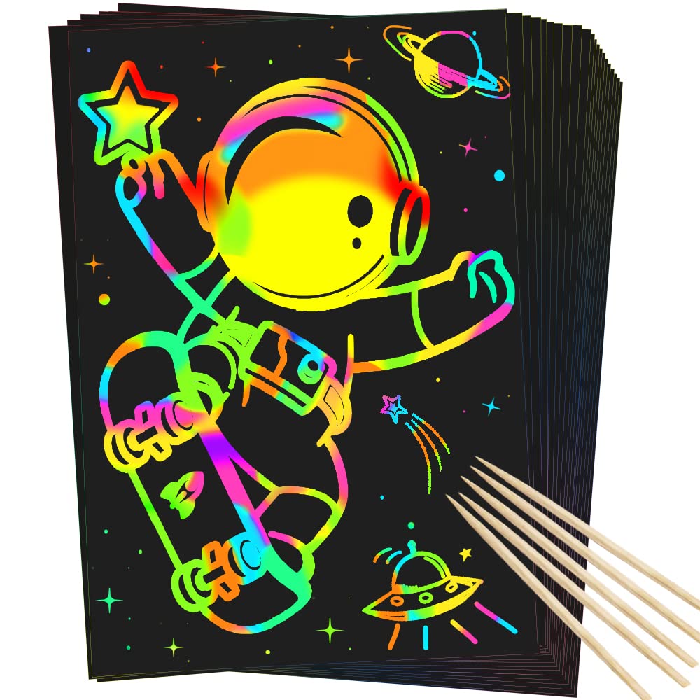 ZMLM Scratch Rainbow Art Paper Set - 50Pcs Magic Scratch Off Craft Kit for Kids, DIY Black Scratch Notes Sheets, Doodle Pad for Boys & Girls, Fun Party Favors, Christmas Birthday Gift for Classroom, Travel, Rainy Day Activities