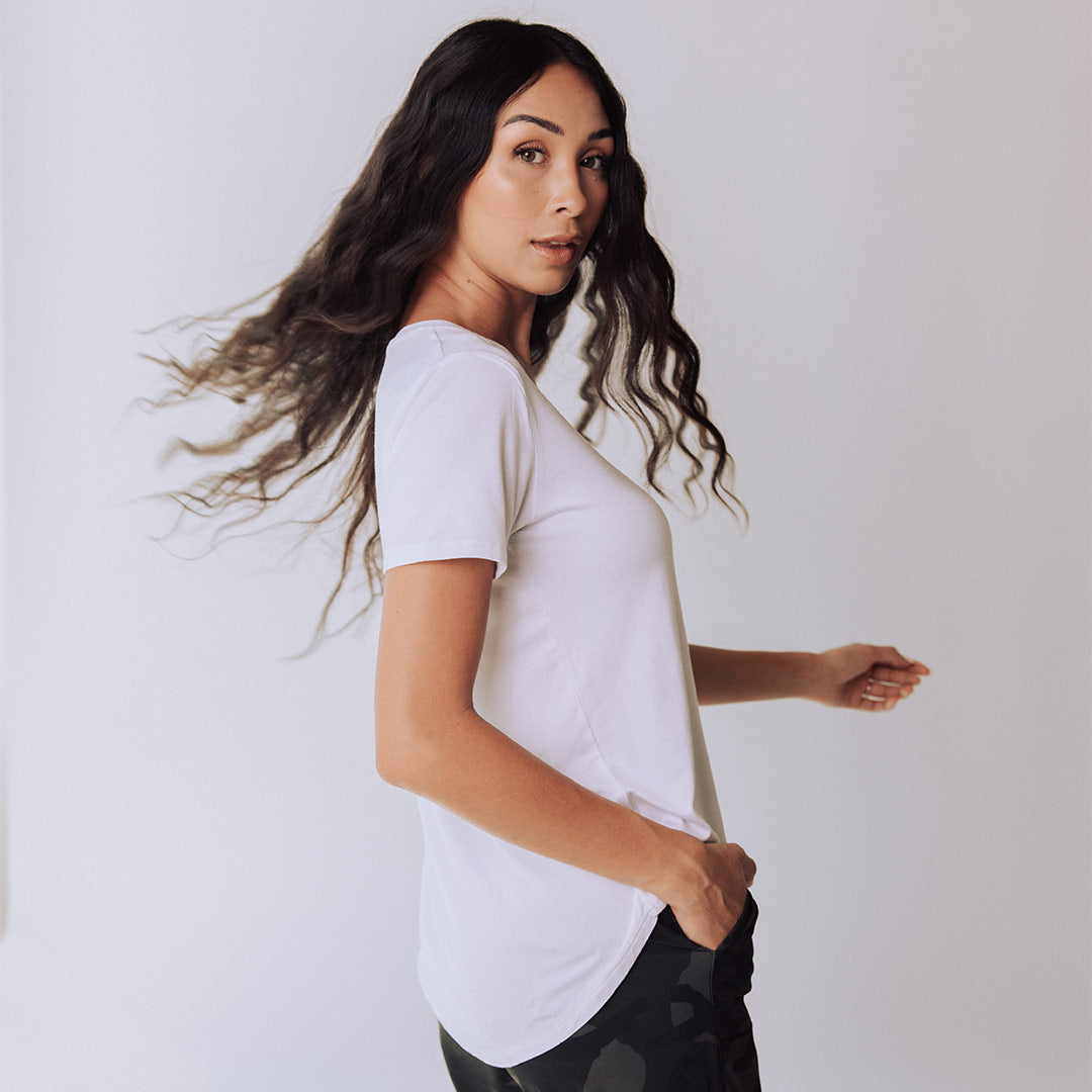 Soft & Breathable Bamboo V-Neck T-Shirt for Women - Eco-Friendly White Basic Tee - Perfect for Casual Wear, Yoga & Everyday Comfort