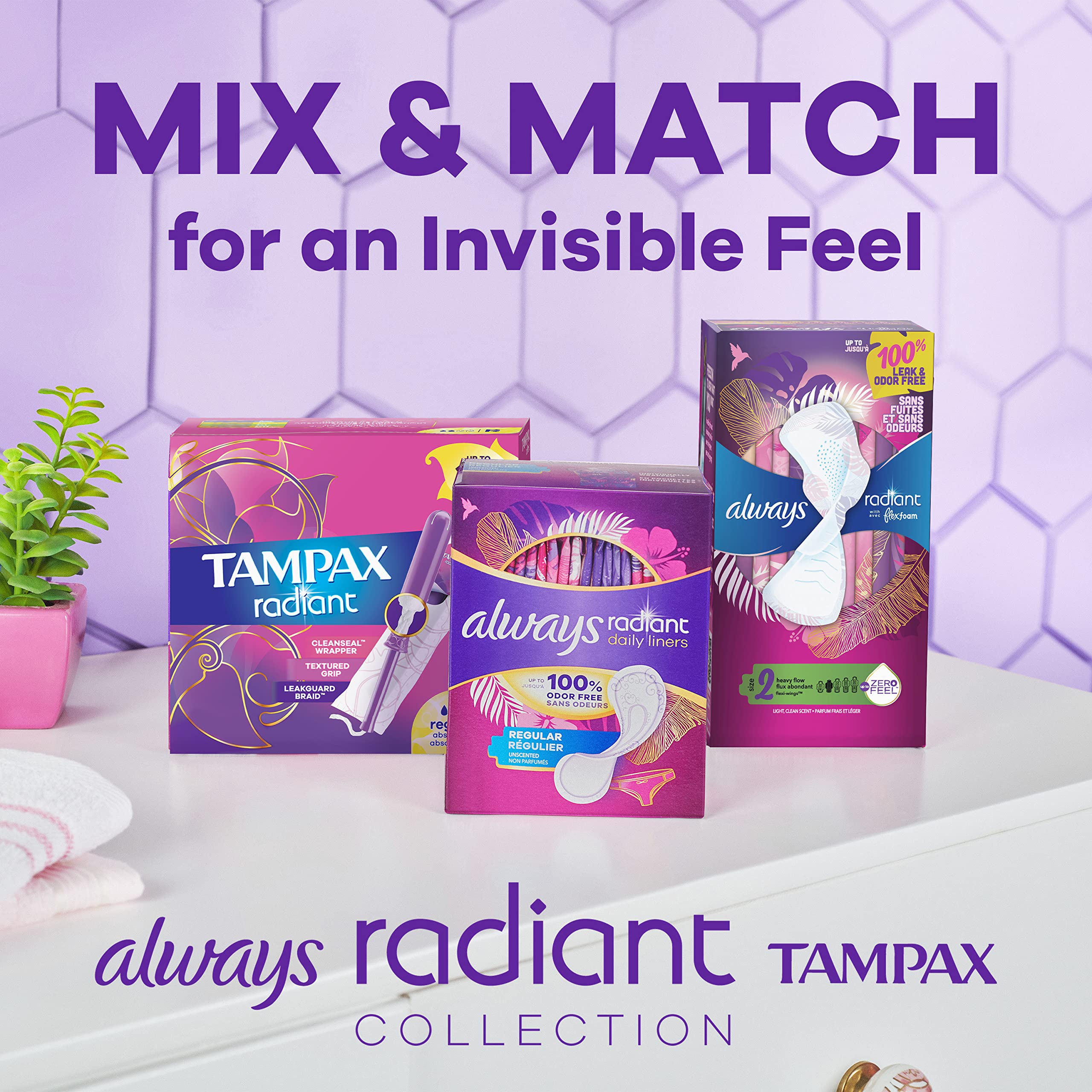 Tampax Radiant Tampons with LeakGuard Braid - Super Plus Absorbency, Unscented, 28 Count x 3 Pack (84 Total) - Reliable Protection for Active Women During Sports, Workouts and Daily Activities
