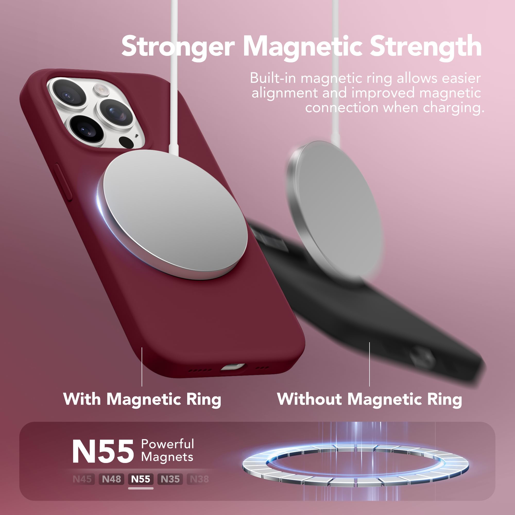 Premium Liquid Silicone iPhone 15 Pro Max Case with MagSafe Compatibility - Shockproof Phone Cover with Camera Protector & Screen Protector, Anti-Scratch Microfiber Lining (Maroon) - Perfect for Outdoor Adventures, Daily Protection & Wireless Charging