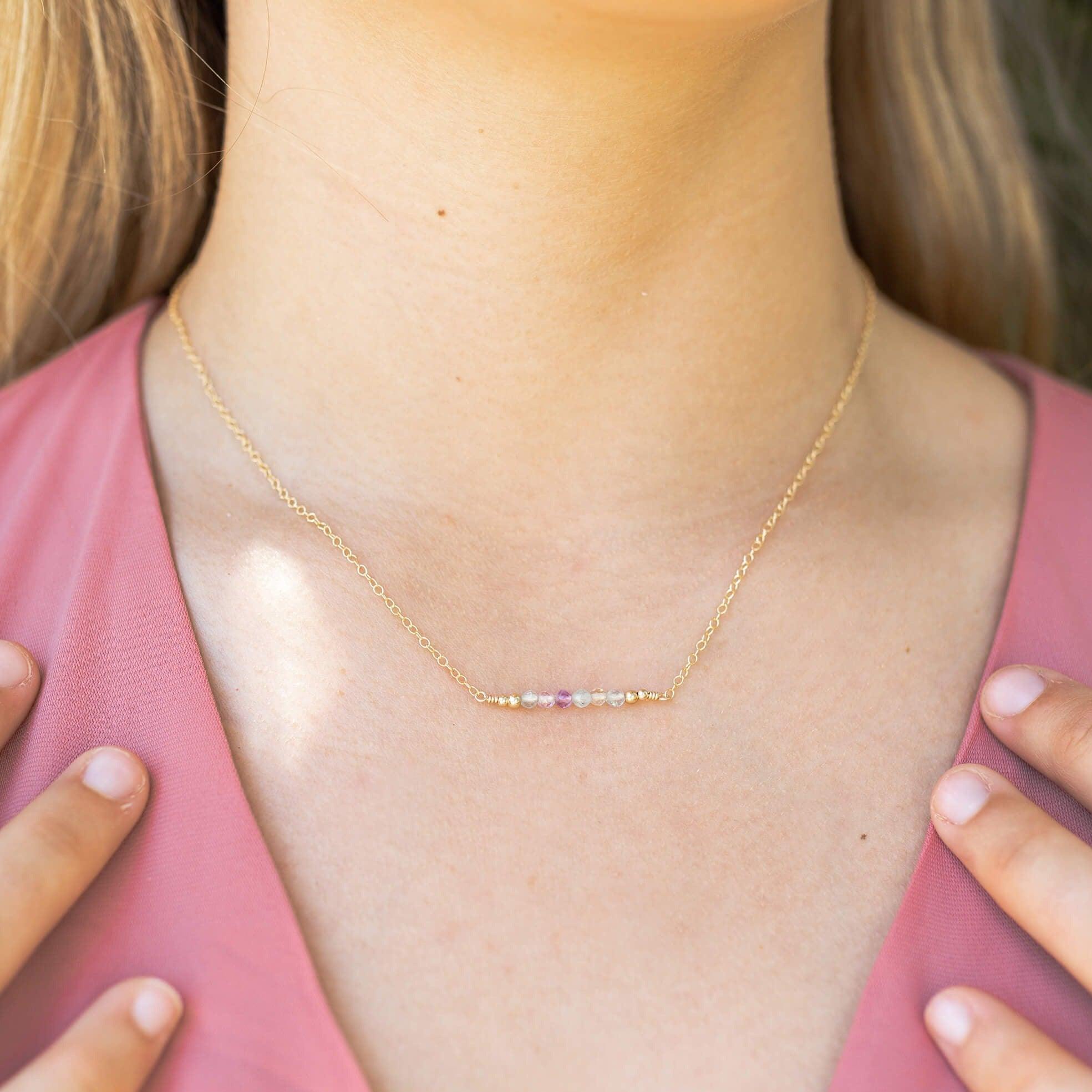 Sparkling Fluorite Faceted Bead Bar Necklace - Healing Crystal Jewelry for Women, Chakra Balancing & Energy Cleansing - Perfect for Meditation, Yoga & Spiritual Gifts
