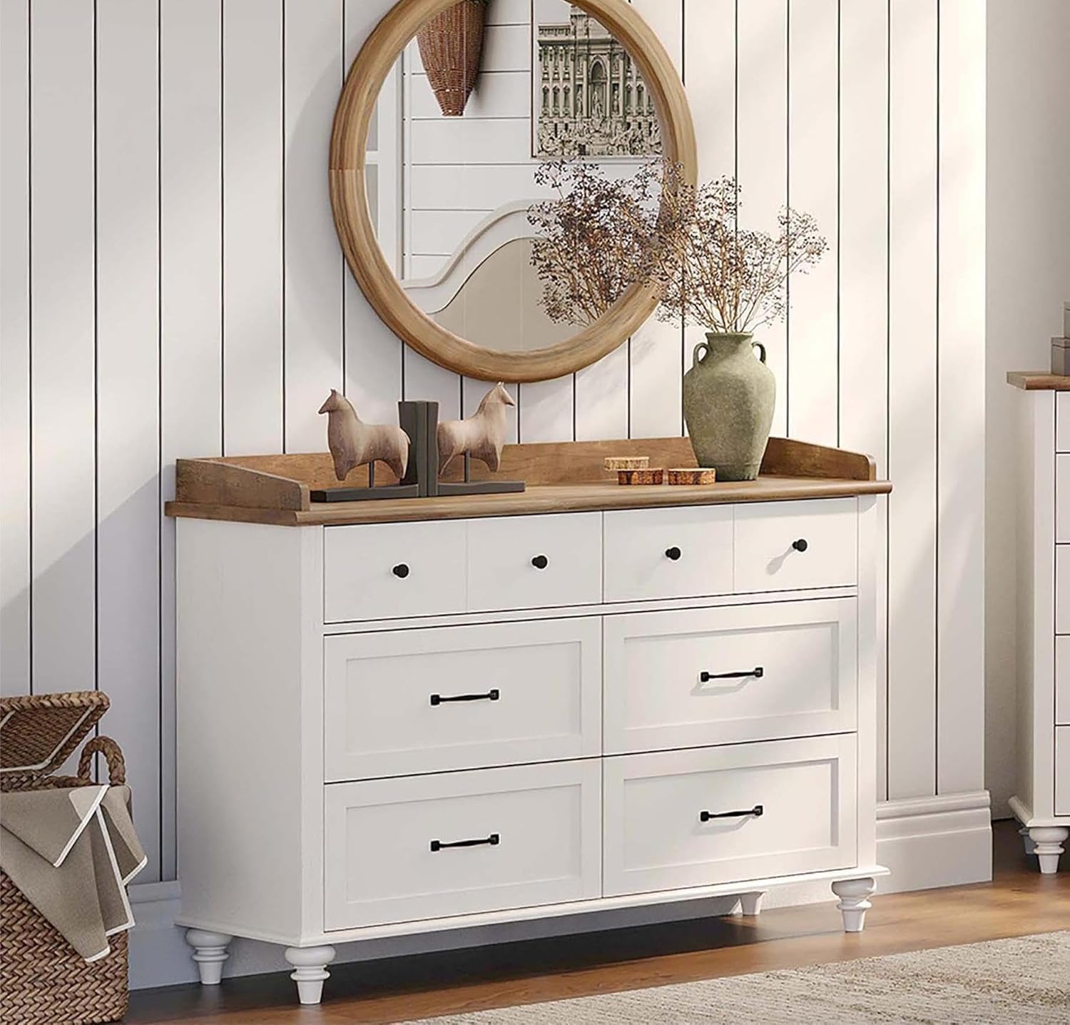 WAMPAT 6-Drawer Wooden Dresser for Bedroom & Nursery - Mid-Century Modern Storage Organizer