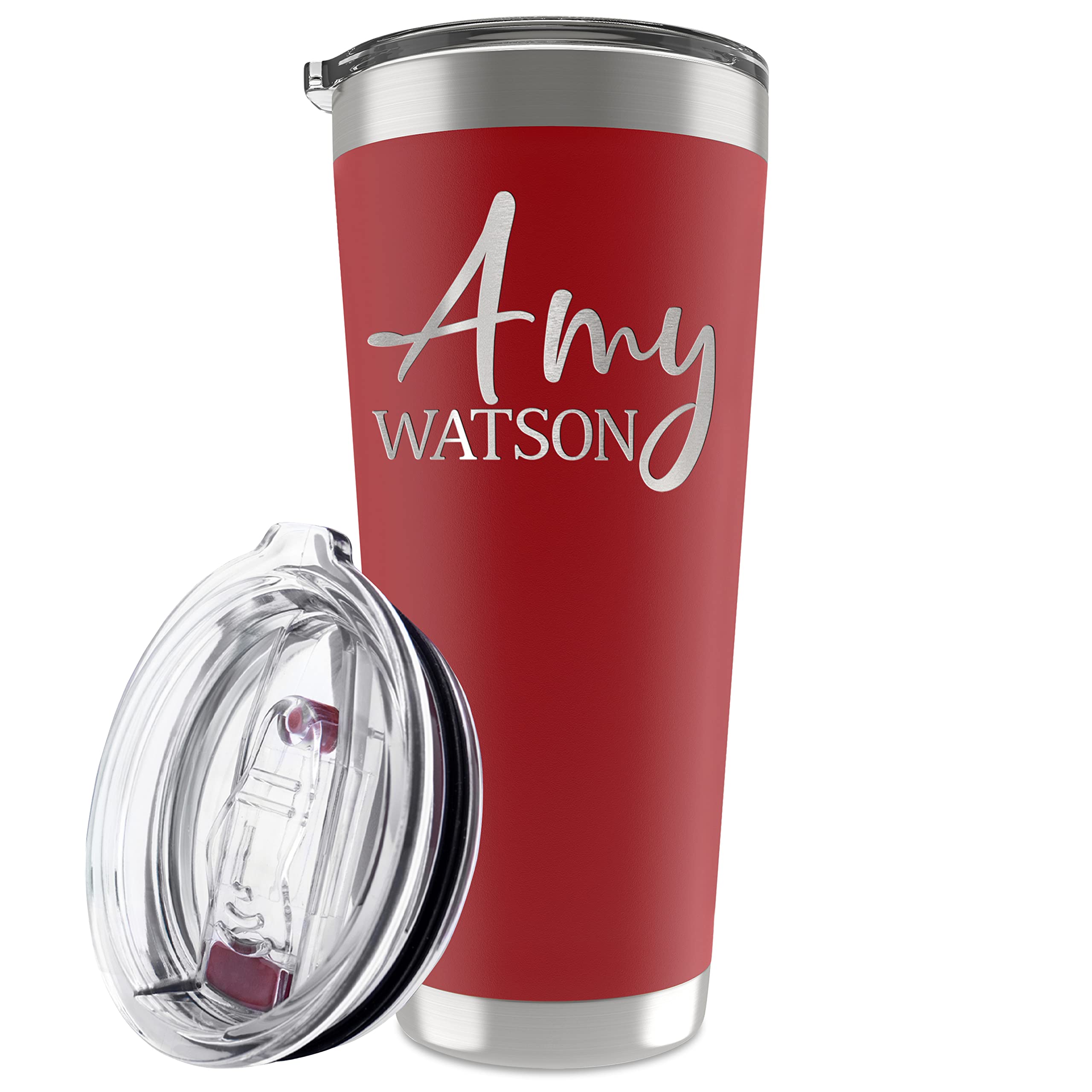 Personalized Burgundy Tumbler with Engraved Name - 30oz Double Wall Insulated Coffee Cup with Slider Lid - 12 Stylish Designs - Perfect Gift for Women, Mom, Her - Great for Office, Travel & Daily Hydration