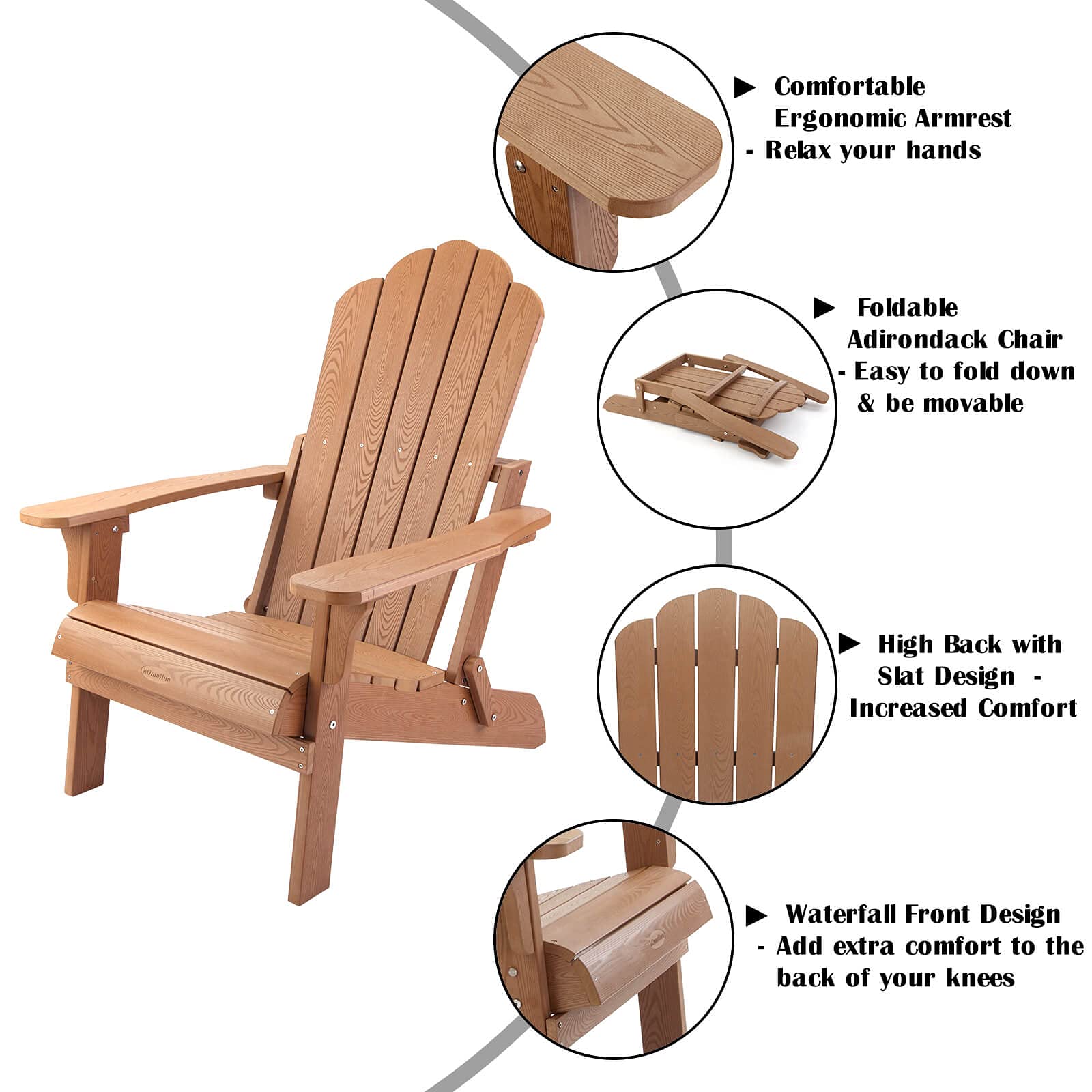 2 Pack Folding Adirondack Chairs - Weather-Resistant HIPS Plastic Outdoor Patio Furniture Set for Backyard, Deck, Fire Pit & Porch - Wood Grain Design (Perfect for Camping, Beach & Garden Relaxation)