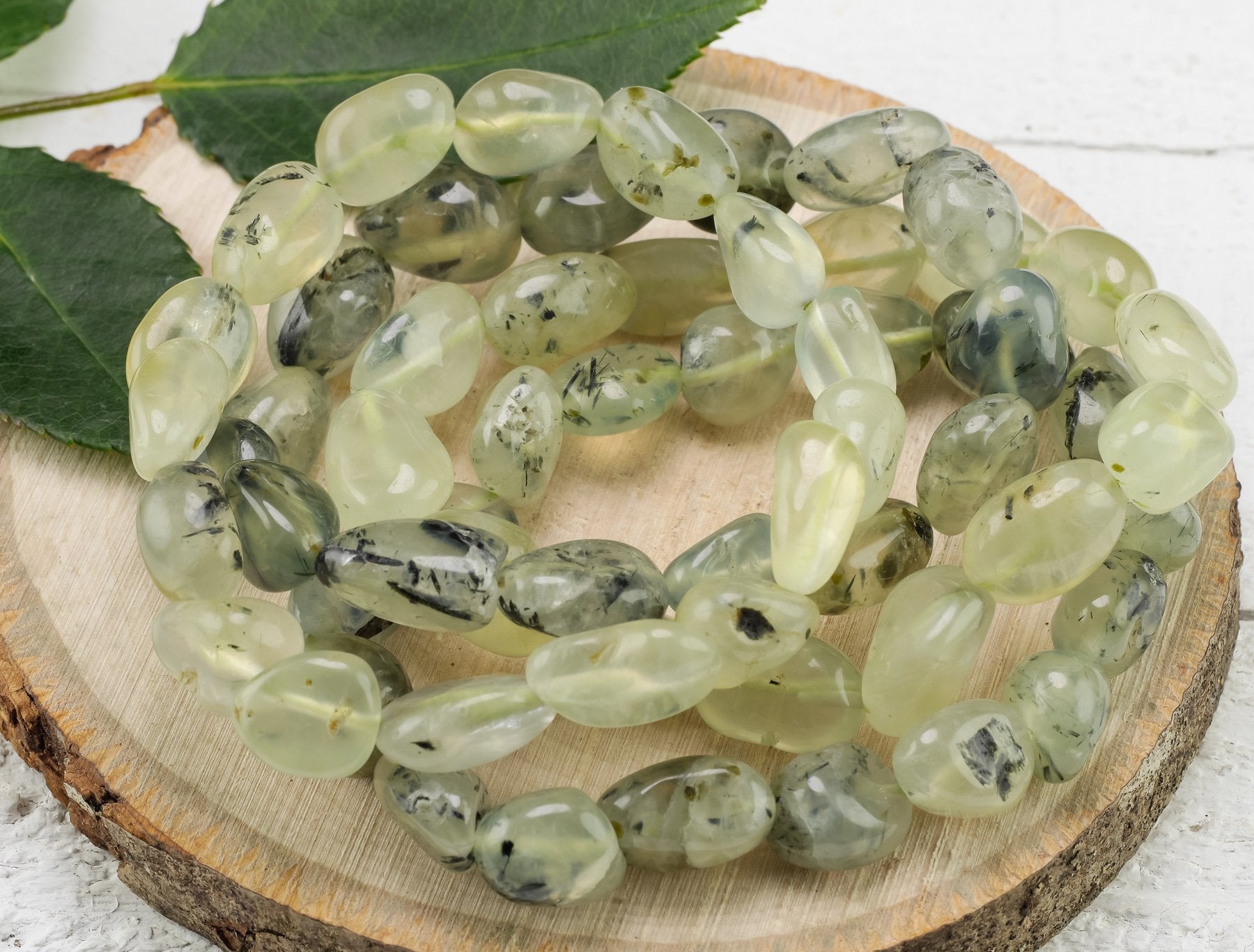 PREHNITE Crystal Bracelet with Tumbled Beads - Handmade Gemstone Jewelry for Women | Spiritual Healing, Meditation & Everyday Wear