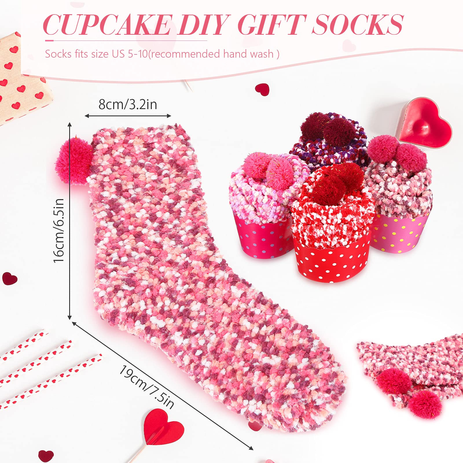 SATINIOR 4 Pairs Valentine's Day Cupcake Socks for Women - Soft Fuzzy Fluffy Socks Set, DIY Birthday Gift for Her, Girlfriend, Daughter | Perfect for Christmas, Anniversary & Cozy Home Wear