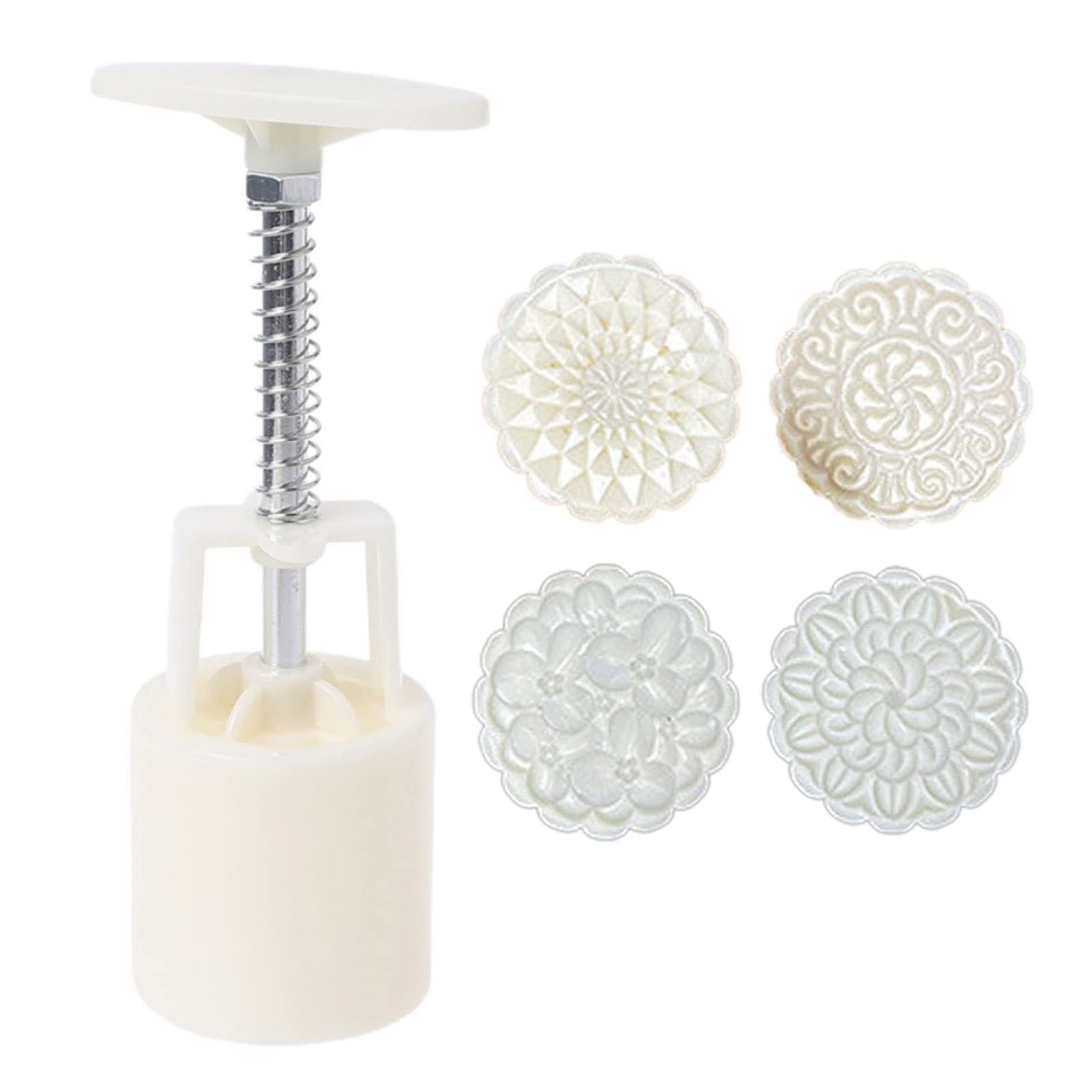 Milue 1 Set Plastic Mooncake Stamp - Cute Flower Shaped Mooncake Mold for DIY Baking, Hand Press Mooncake Cutters & Pastry Decorating Tools - Perfect for Mid-Autumn Festival, Chinese Dessert Making & Home Baking Parties