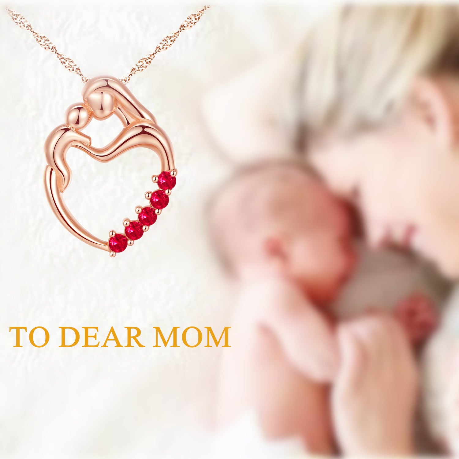 Sterling Silver Rose Gold Plated Simulated Ruby Heart Mother & Child Pendant Necklace - Elegant Jewelry Gift for Women, Mom on Mother's Day, Birthday, Anniversary | Perfect for Special Occasions & Everyday Wear