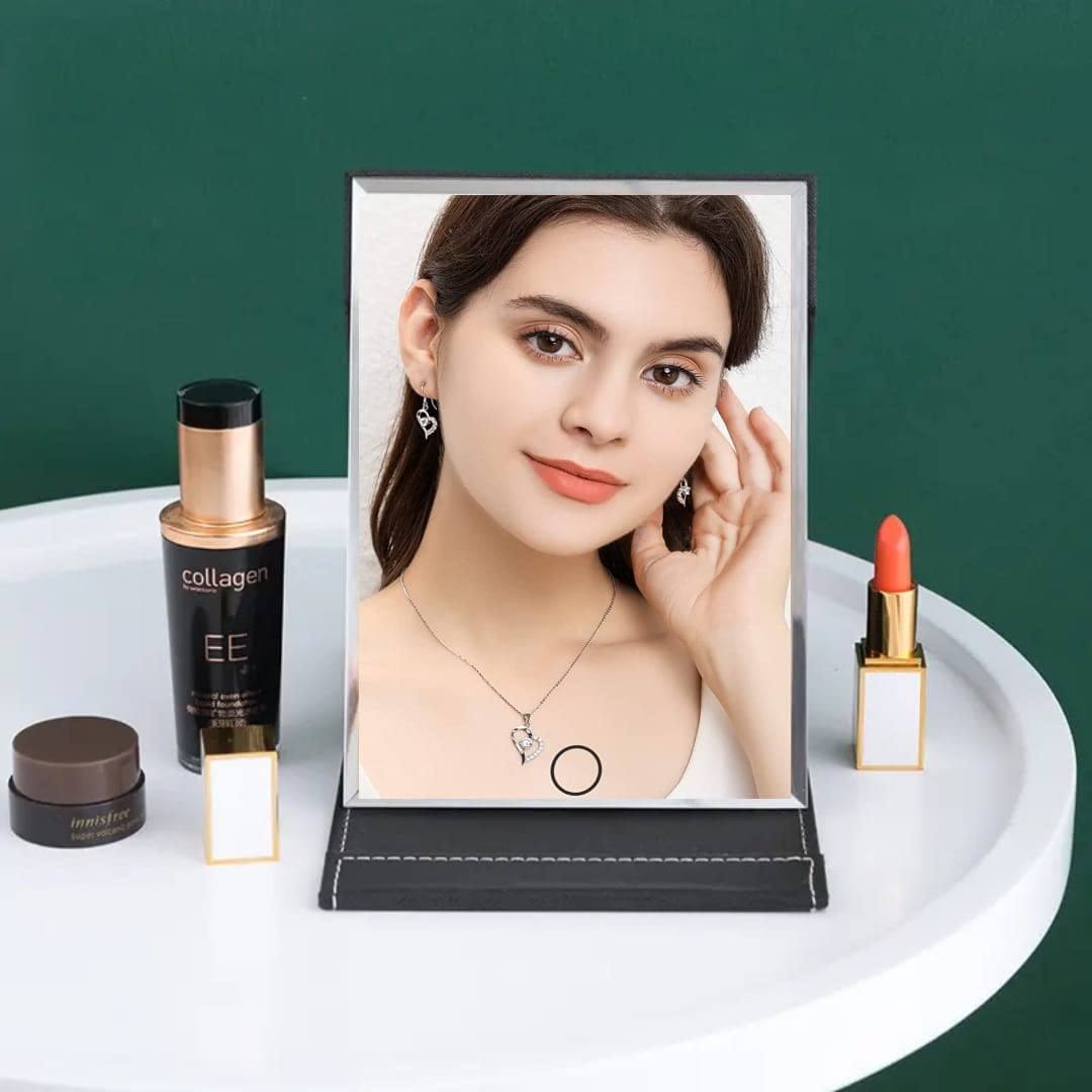Agabani Round Compact Folding Mirror with PU Leather Cover - Portable Vanity Mirror for Desk, Travel, Camping & Makeup | Perfect for Home, Office, Gym Bag & Gift Giving
