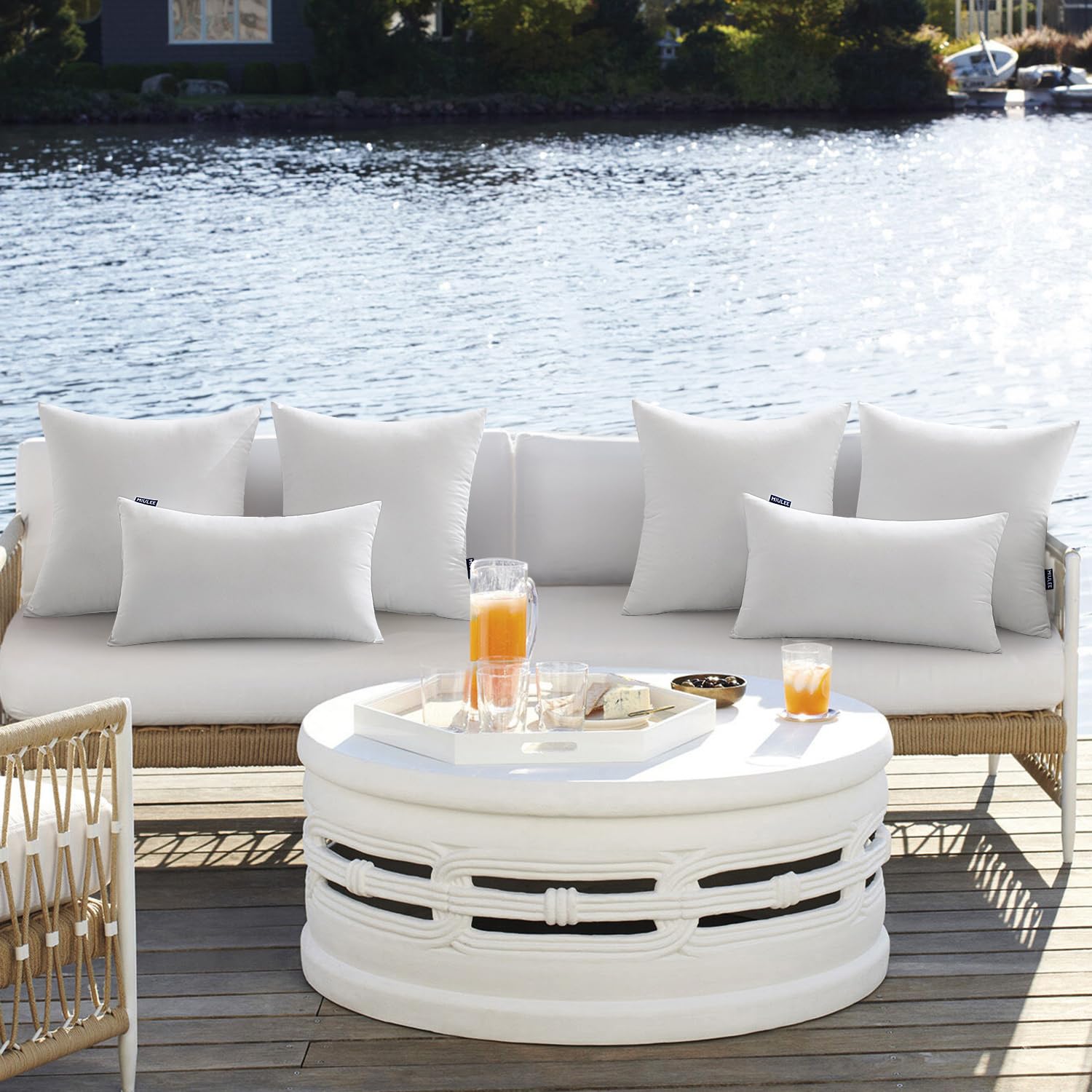 MIULEE 4-Pack 18x18 Inch Waterproof Outdoor Pillow Inserts - Square Decorative Throw Pillow Cushion for Patio Sofa, Garden Furniture & Outdoor Lounge (Perfect for Poolside, Deck & Backyard Relaxation)