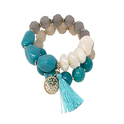 2 Single Homaica Bead Bracelet - Turquoise Stone Handmade Jewelry for Women, Boho Chic Accessories for Casual & Festival Wear