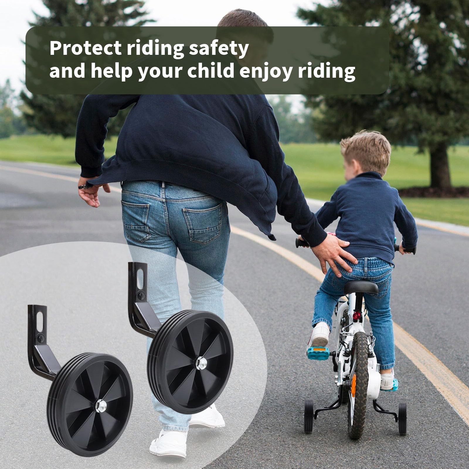 Black Bicycle Training Wheels for Kids - Pair of Auxiliary Wheels for Children's Bikes | Durable Bike Stabilizers for Learning to Ride | Perfect for Beginners, Toddlers & Young Cyclists | Outdoor Play, Backyard Riding & Safety Training