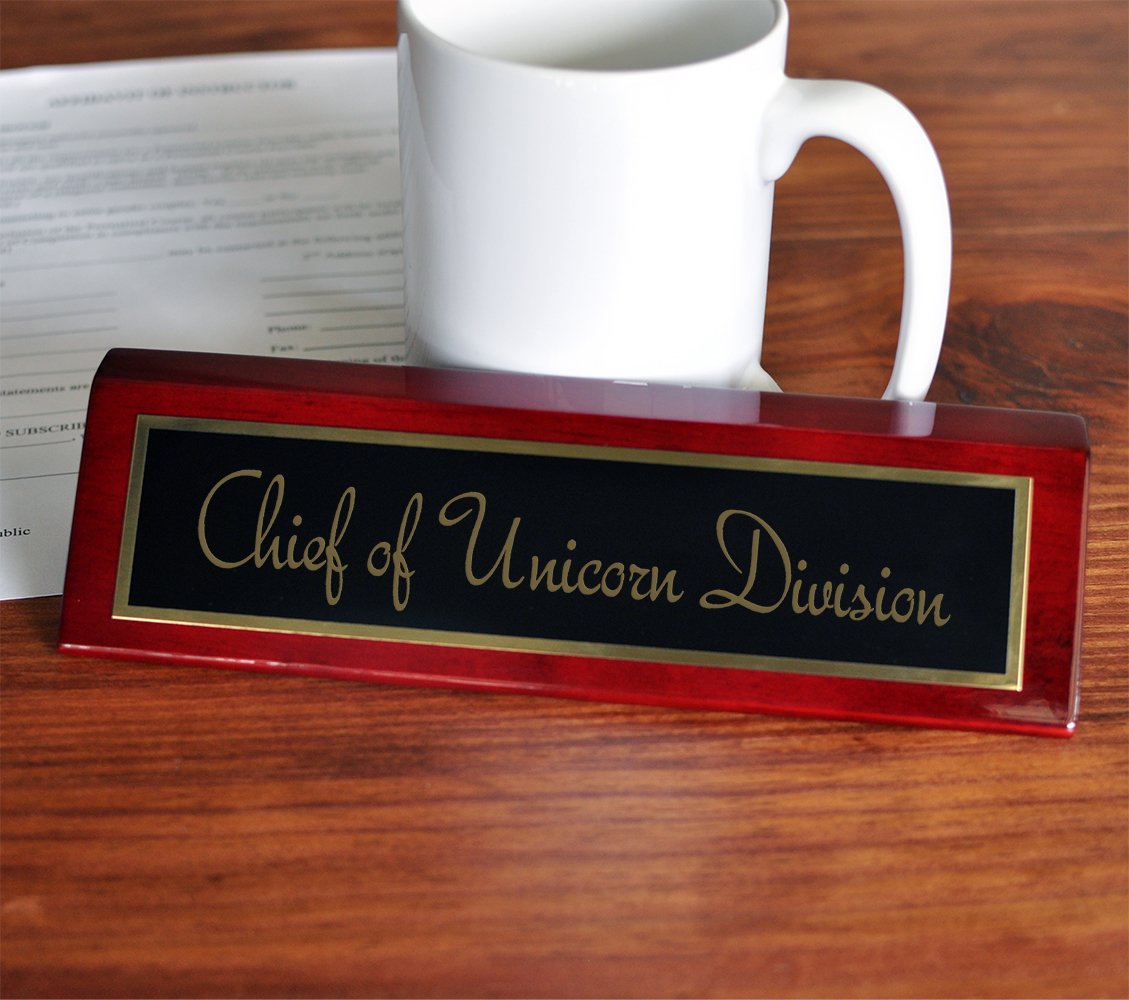 Chief of Unicorn Division Desk Plate - 2 x 8 Inches Office Nameplate for Women | Funny Work Desk Sign for Boss Lady, Manager, Executive | Perfect for Office Decor, Work Anniversary Gift & Employee Appreciation