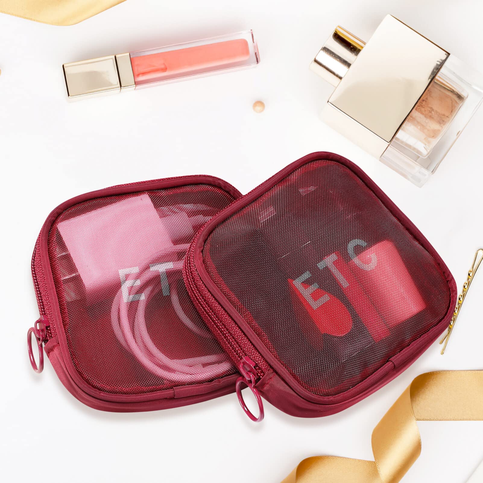 EXCLUZO 5-Piece Mesh Makeup Organizer Set - Breathable Travel Toiletry Bags with Zipper, Portable Cosmetic Storage Pouches for Women - Perfect for Home, Office, Gym & Vacation Essentials Organization
