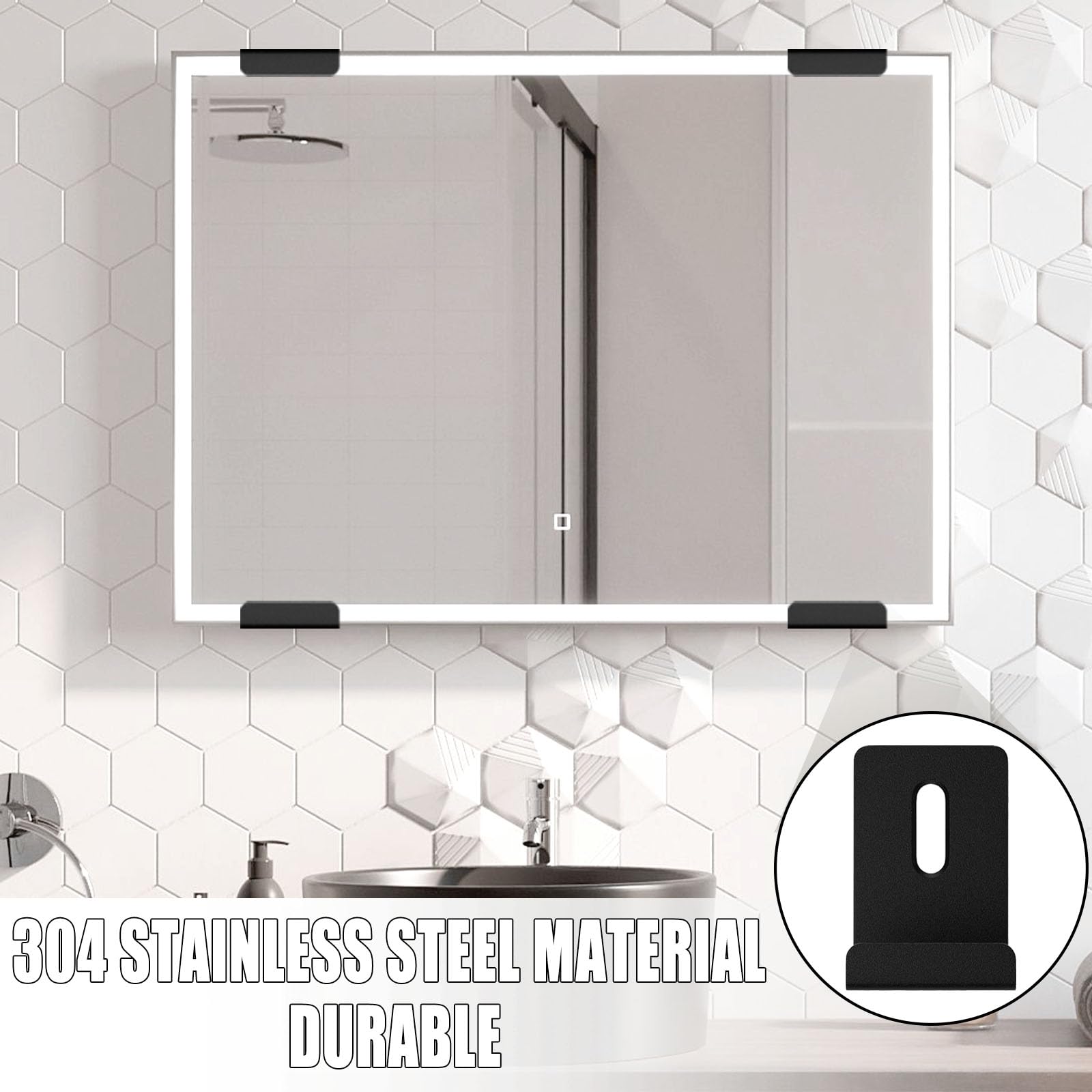 8 Pack Black Mirror Clips for Wall Mounting - Heavy Duty Frameless Mirror Hangers with Screws - Secure Holder for Bathroom Mirrors, Billboard Displays & Tile Wall Art - Perfect for Home, Office & Retail Spaces
