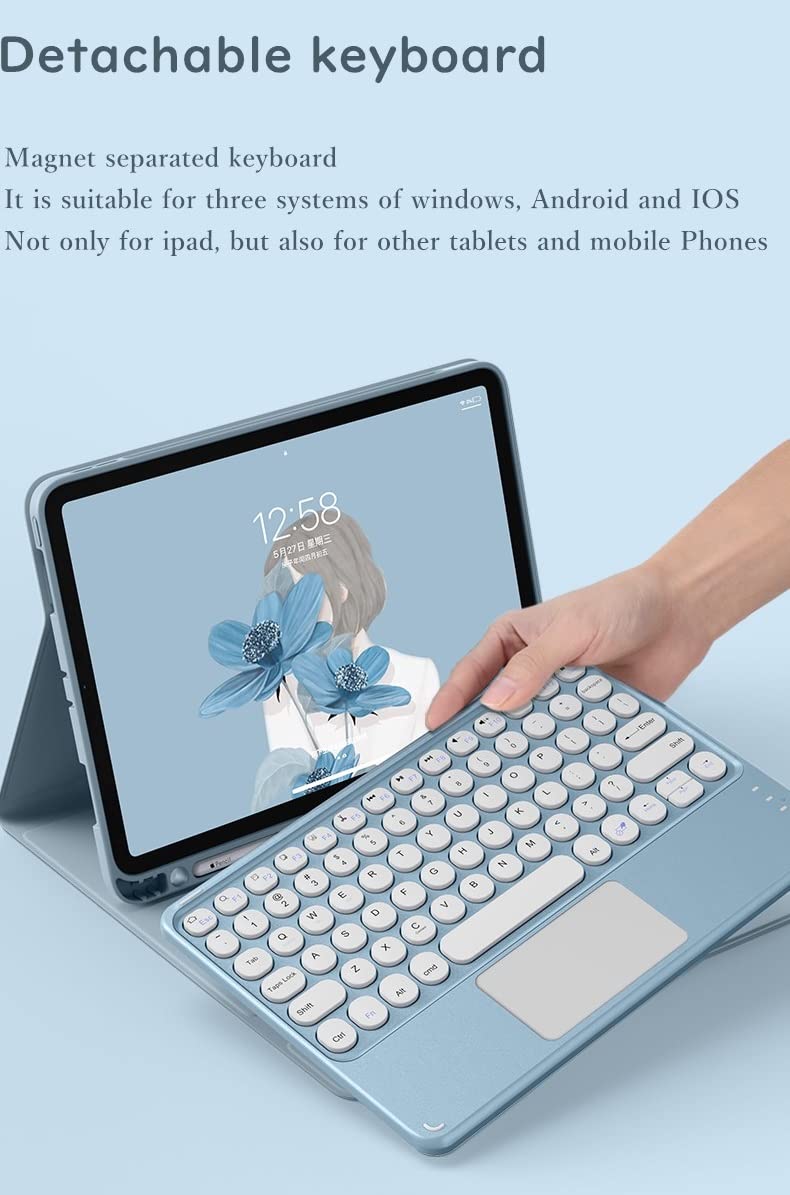 HENGHUI Detachable Keyboard Case for iPad Air 11 inch (M3/M2) & iPad Air 5th/4th Gen 10.9 inch - Candy Color Round Key Bluetooth Keyboard Cover with Touchpad (Mint Green) - Perfect for Work, Study & Travel