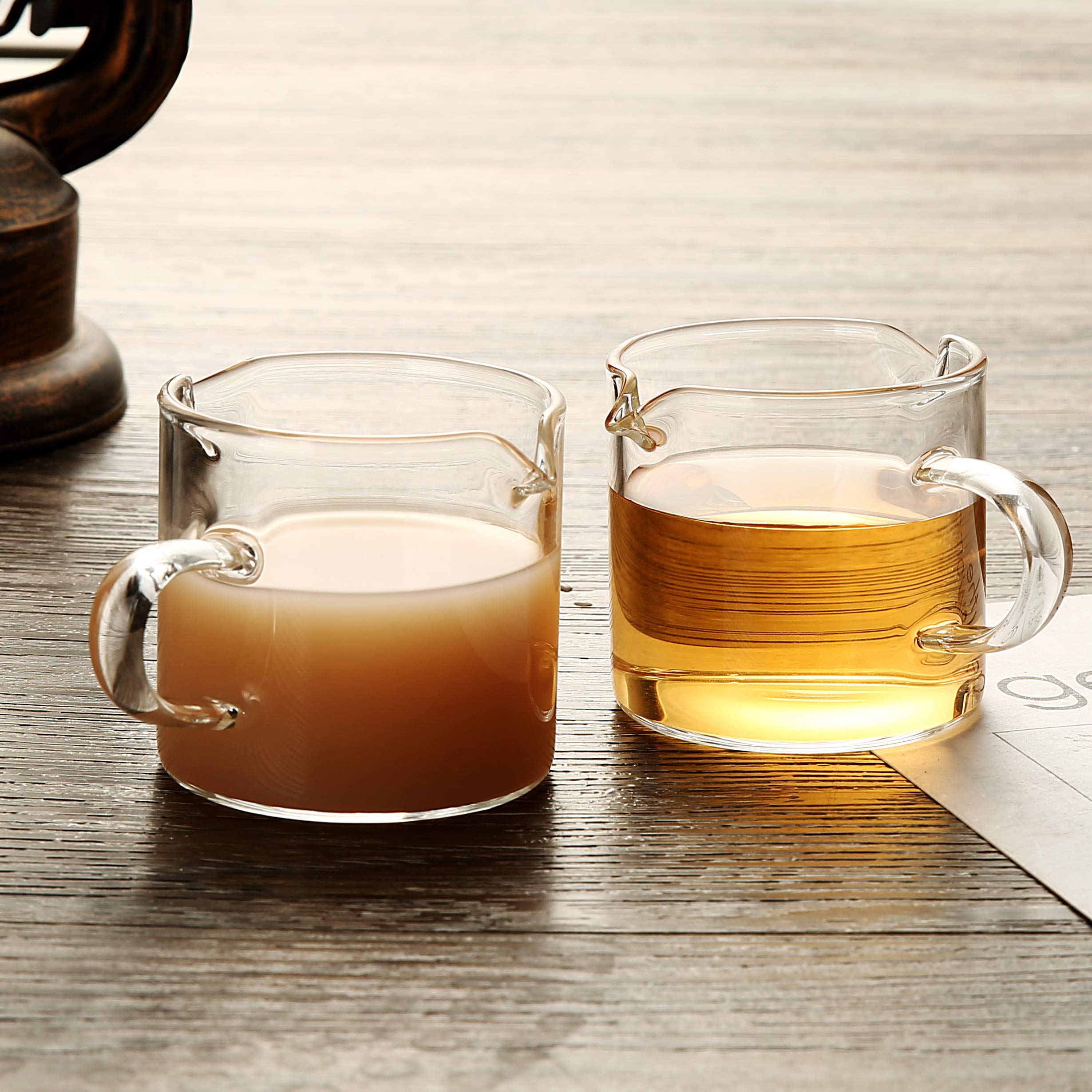 BCnmviku Clear Glass Shot Glasses & Espresso Parts - Double Spout Milk Cup for Coffee & Cocktails (2-Pack) - Perfect for Barista Use, Home Brewing & Party Drinking