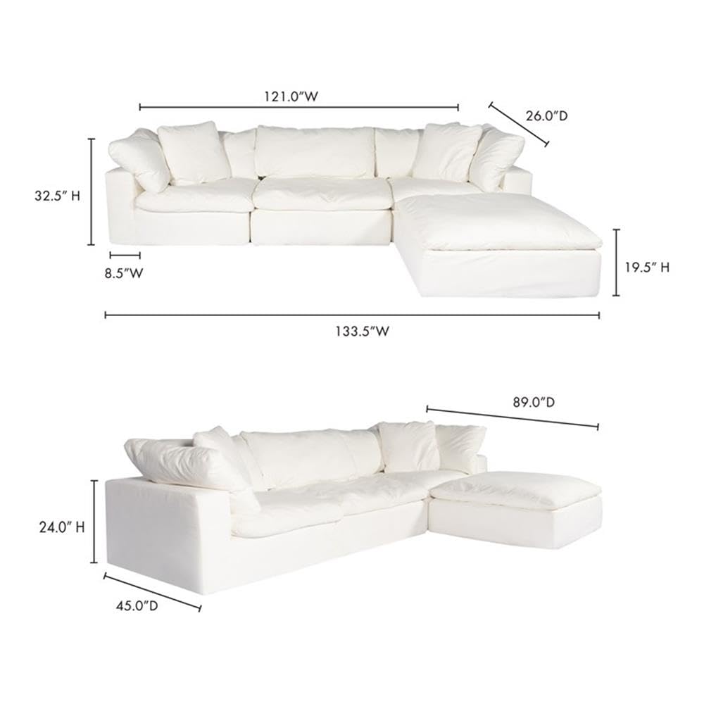 Clay Lounge Modular Sectional Sofa - White Performance Fabric - Perfect for Living Room, Family Room & Modern Home Decor