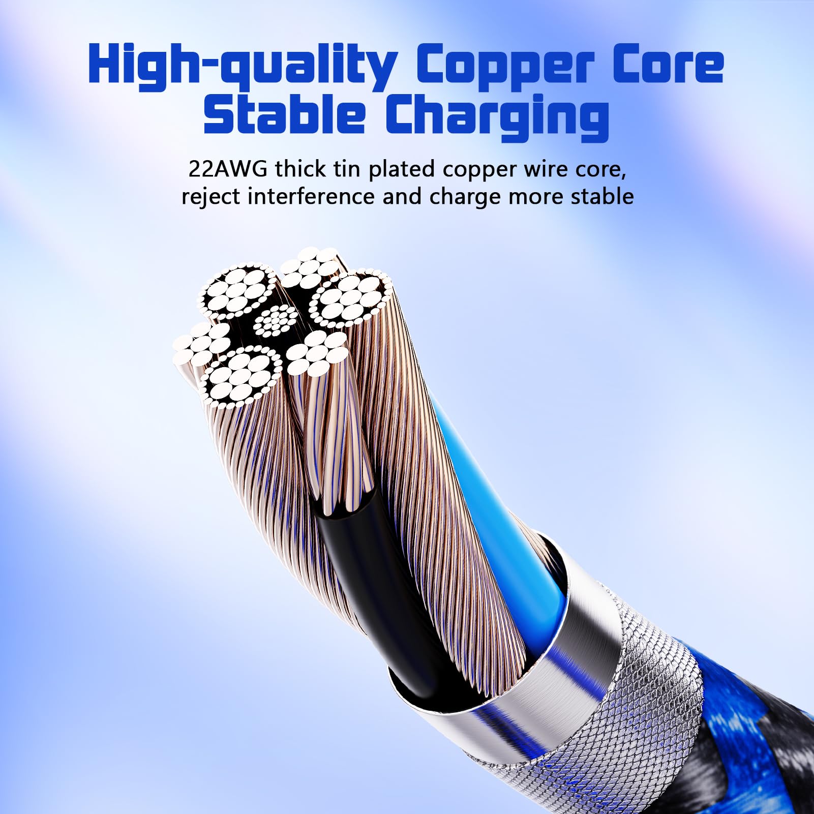 HKYUSHINE 3-Pack 6ft MFi Certified Lightning Cable - Durable Nylon Braided iPhone Charger Cord for iPhone 14/13/12/11/X/8/7 (Blue, Purple, Red) - Fast Charging & Data Sync for Home, Office, Car & Travel