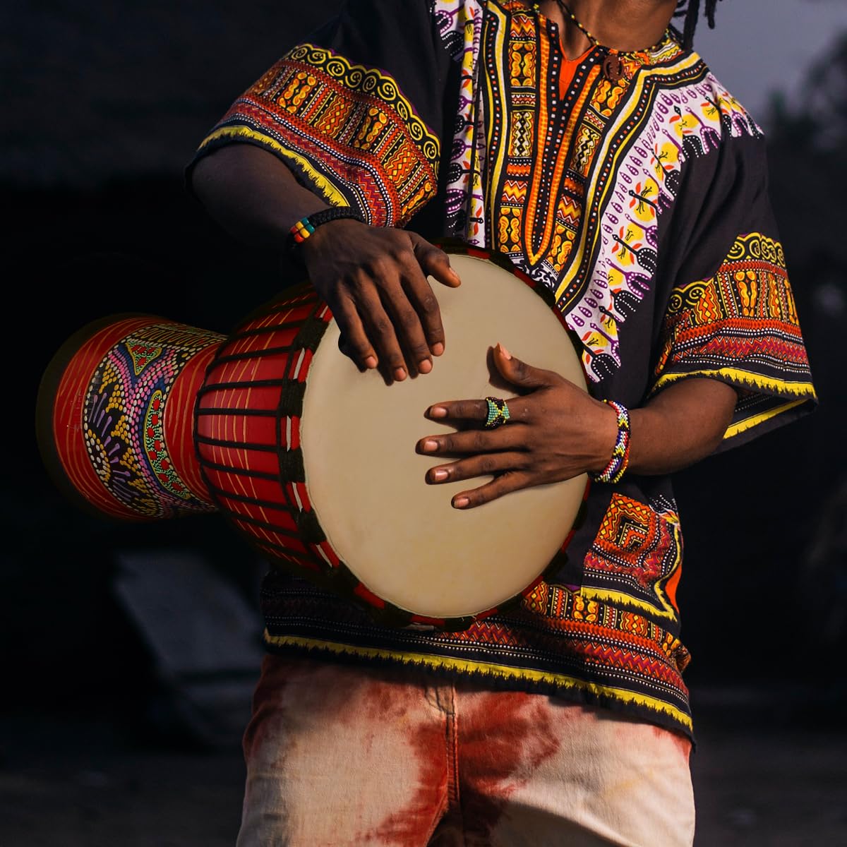 10'' Hand-Carved African Djembe Drum - Professional Mahogany Congo Bongo Drum with Goatskin Head for Adults | Perfect for Music Therapy, Drum Circles & Cultural Performances