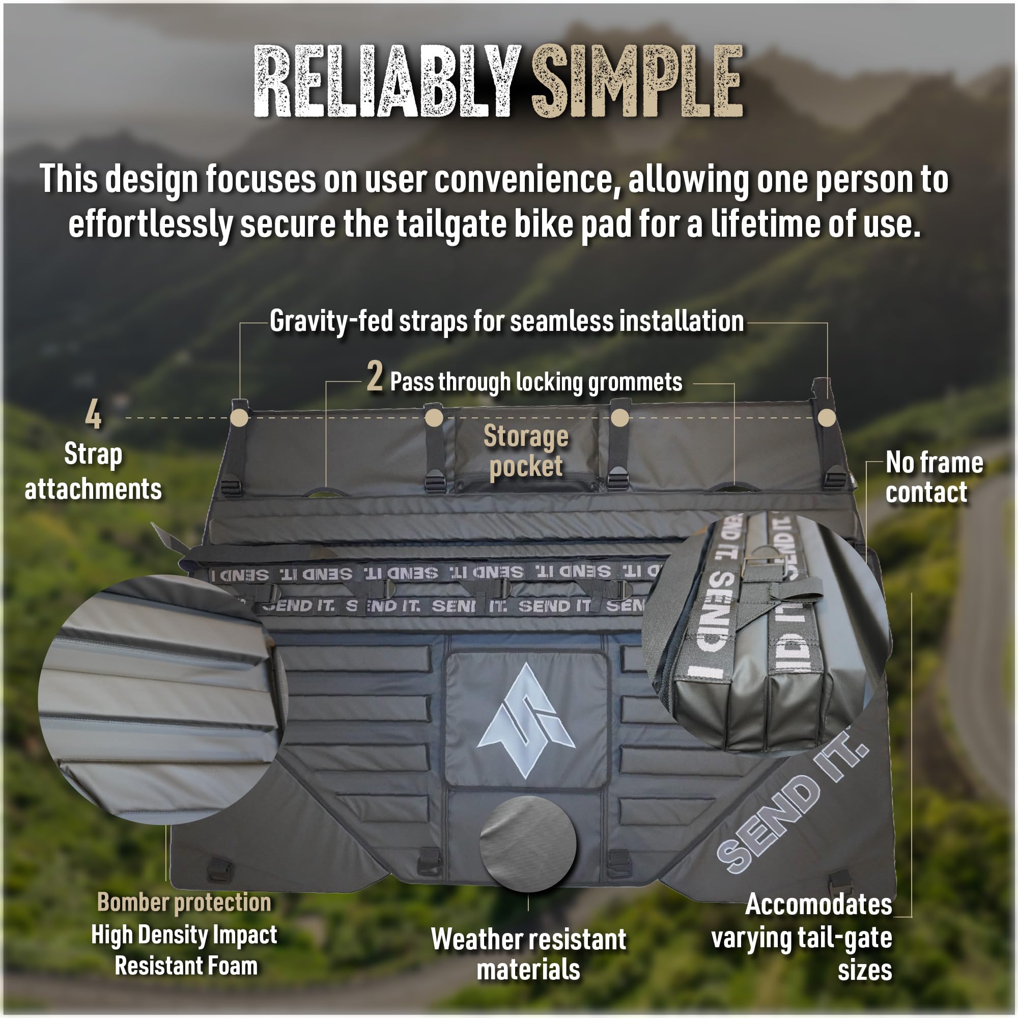 High Roller Tailgate Bike Pad V2 - Durable Truck Tailgate Pad for Mountain Bikes, BMX, Ebikes - Compact Bike Rack Accessory for Secure Transport | Perfect for Off-Road Adventures & Cycling Trips