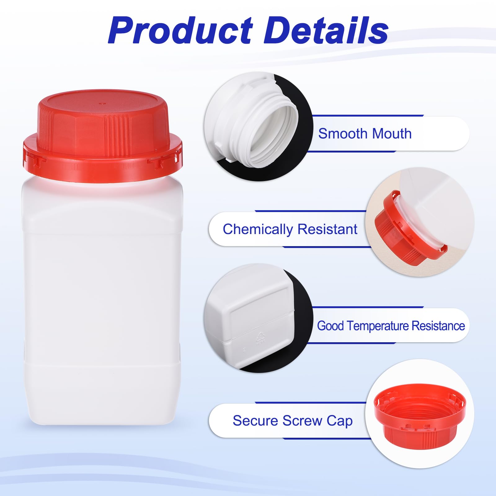 PATIKIL 2 Pack 500ml HDPE Wide Mouth Square Reagent Bottles with Screw Cap - Leak Proof Lab Storage for Water, Chemicals & Solid Samples - Ideal for Science Experiments, Classroom Labs & Industrial Use (White)