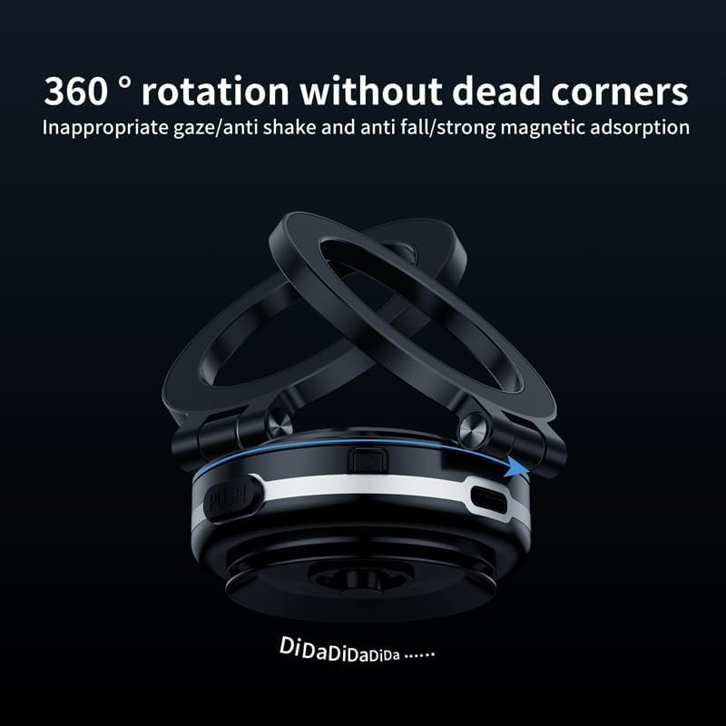 Electric Vacuum Magnetic Car Phone Mount - 360° Rotating & 270° Folding Smartphone Holder with Strong Suction Cup for Safe Driving | Perfect for GPS Navigation & Hands-Free Calls (Silver)