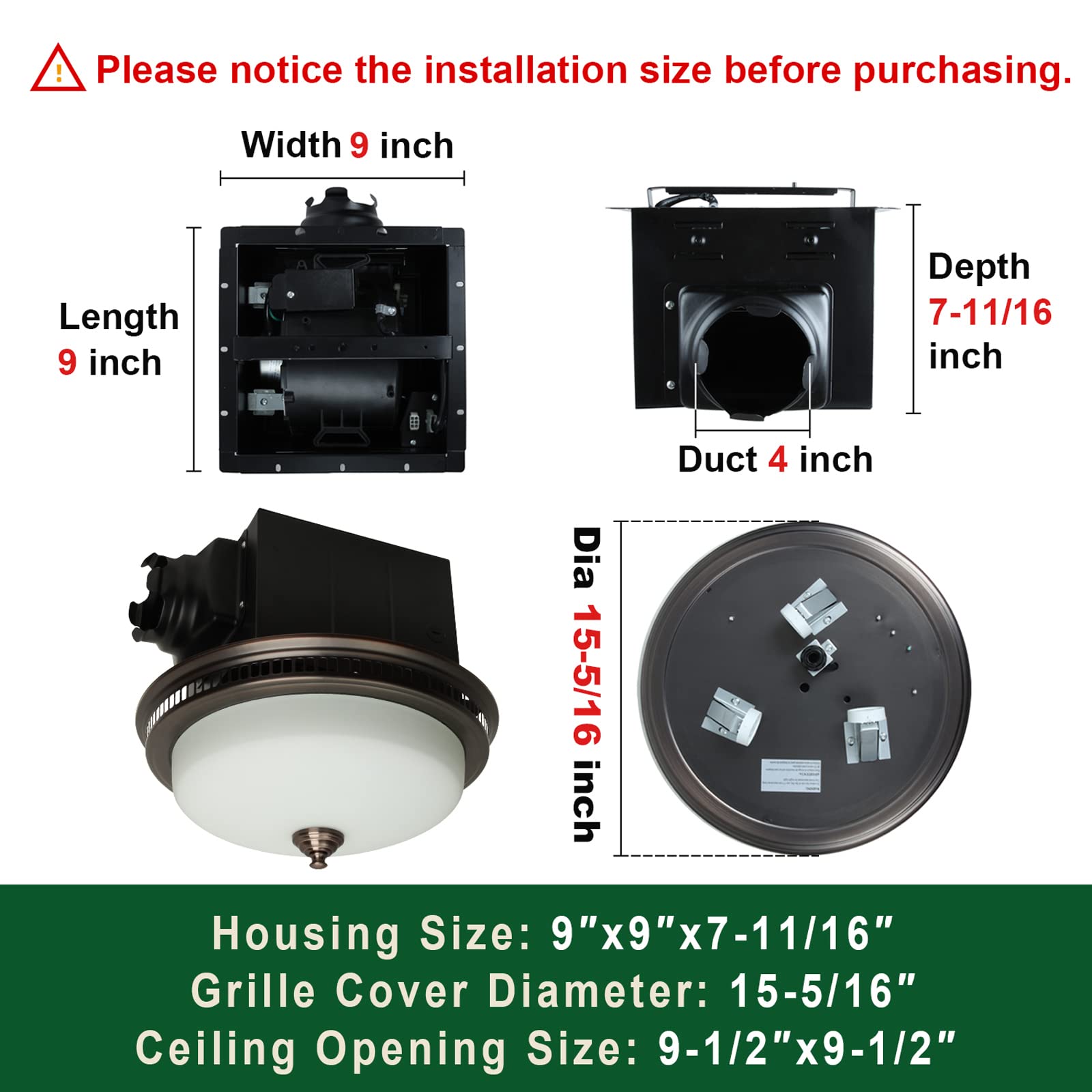 Ultra Quiet Bathroom Exhaust Fan with LED Light & Nightlight - 110CFM Ventilation, 1.5 Sone, Bronze Finish - 3 Year Warranty - Perfect for Home Bathrooms, Basements & Laundry Rooms
