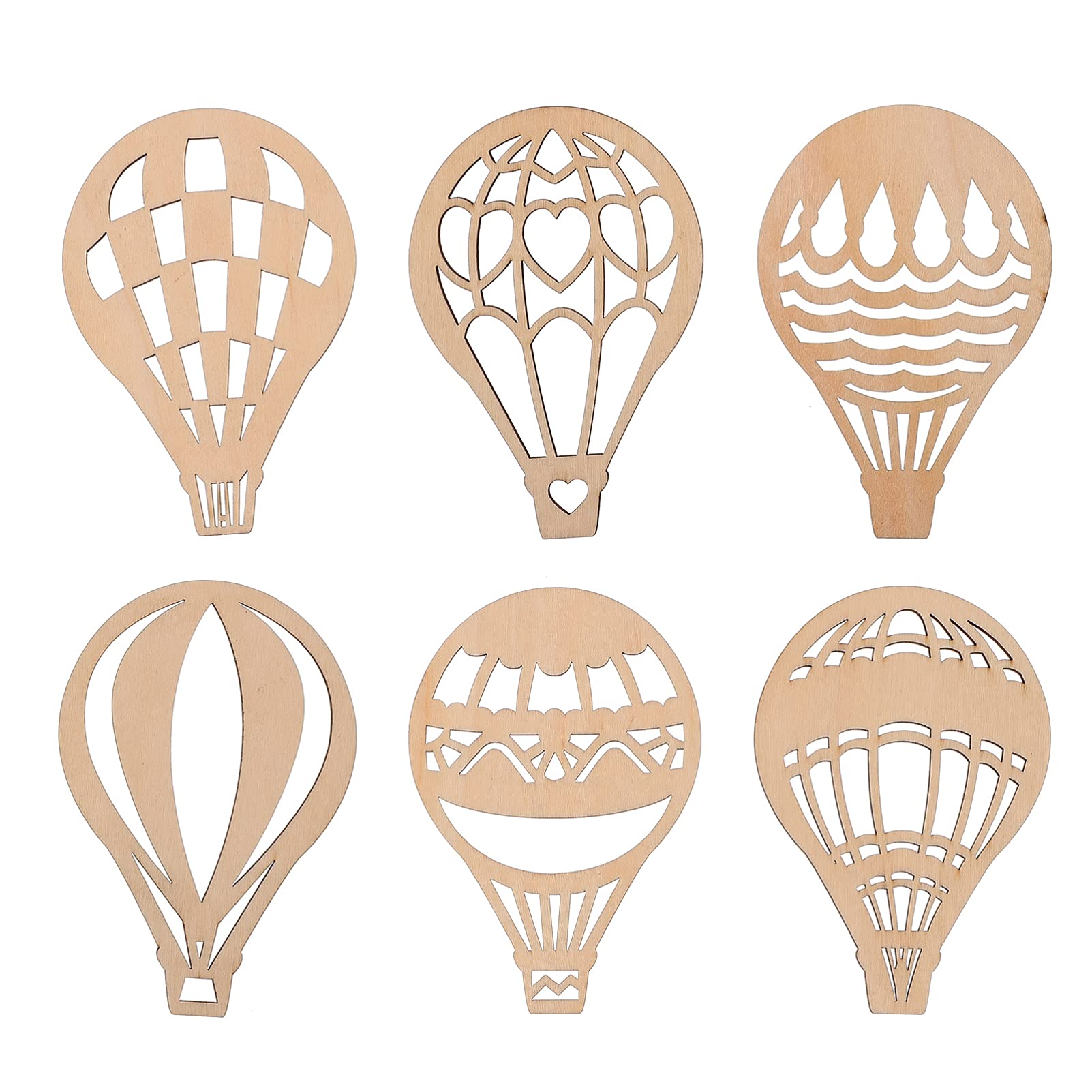 30pcs Unfinished Wooden Hot Air Balloon Cutouts for DIY Craft Projects - Hollow Wooden Puzzle Slices for Painting & Decor - Perfect for Home Decor, Kids' Art, and Party Favors